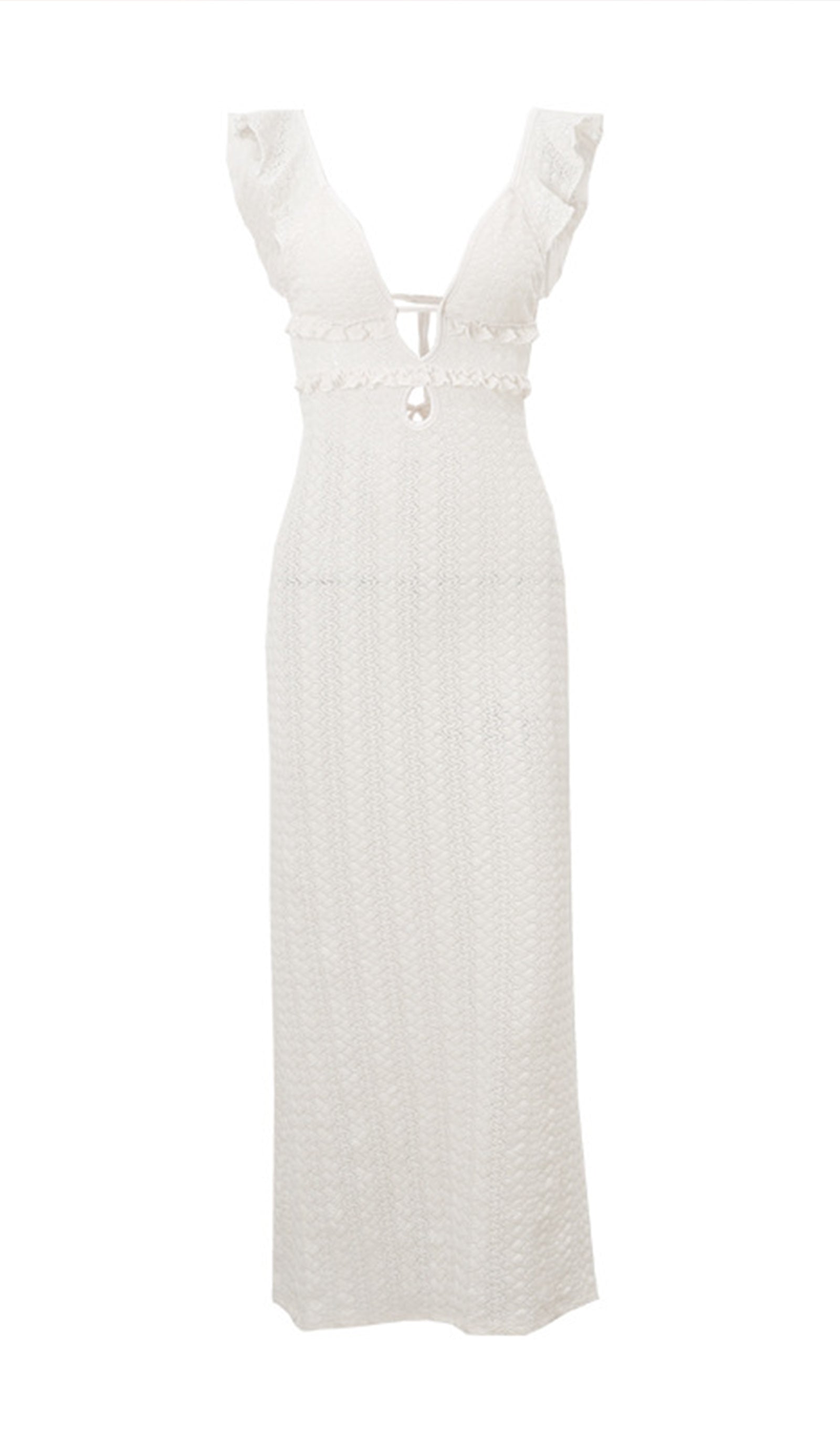 Volanlı Sırtı Açık Örgü Midi Elbise