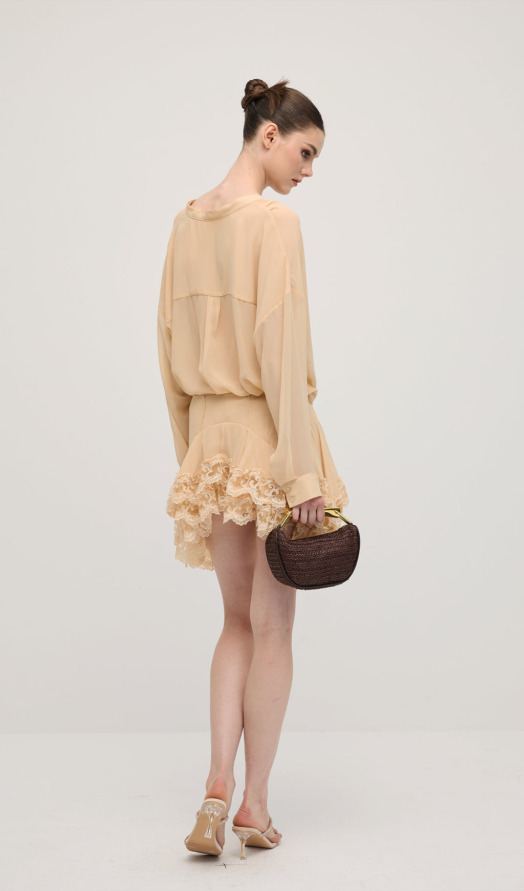 Uzun Kollu Katlı Mini Elbise