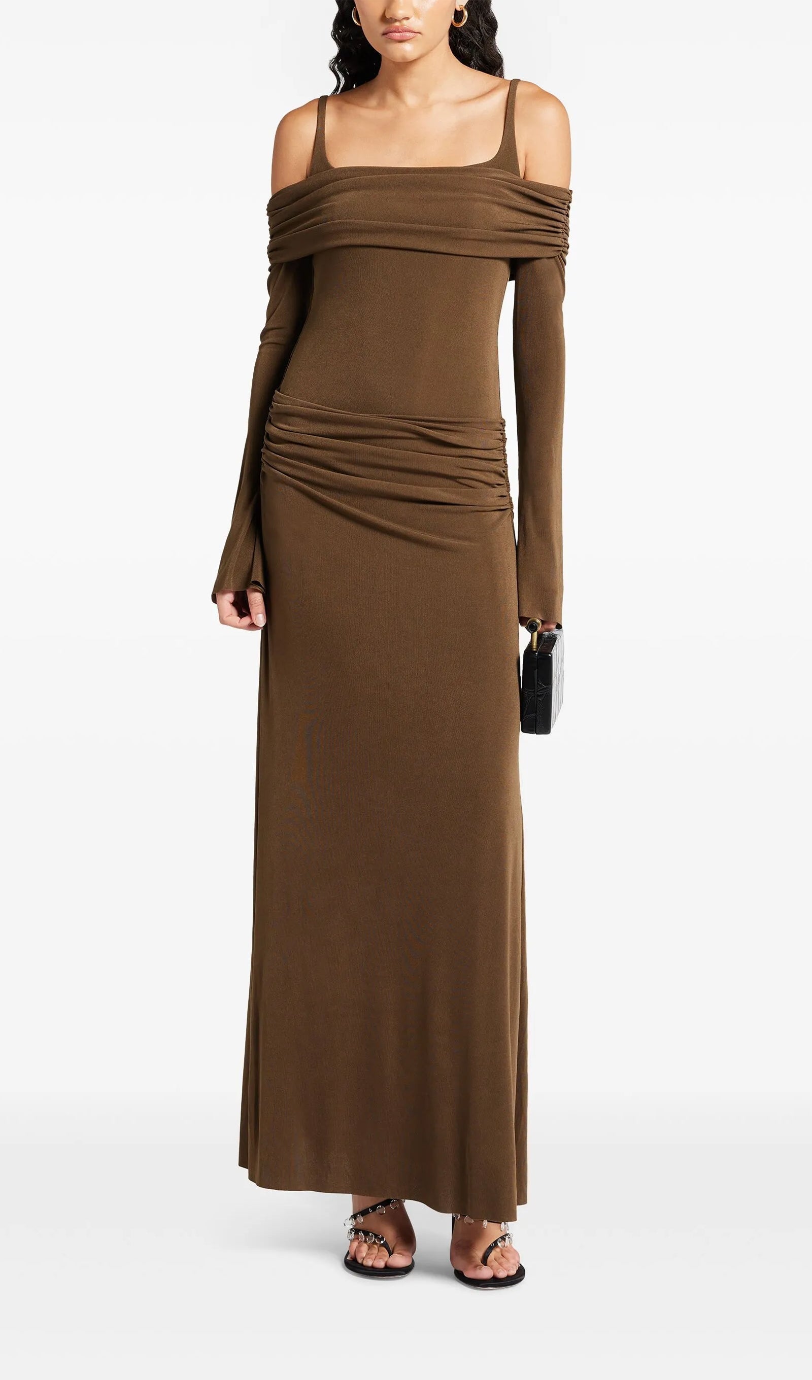 Omuz Açık Slip Uzun Elbise