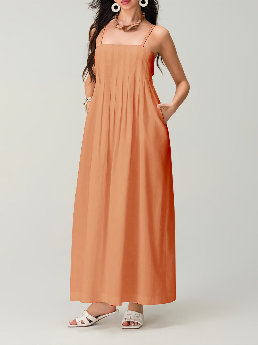 Spagetti Pileli Bol Uzun Elbise