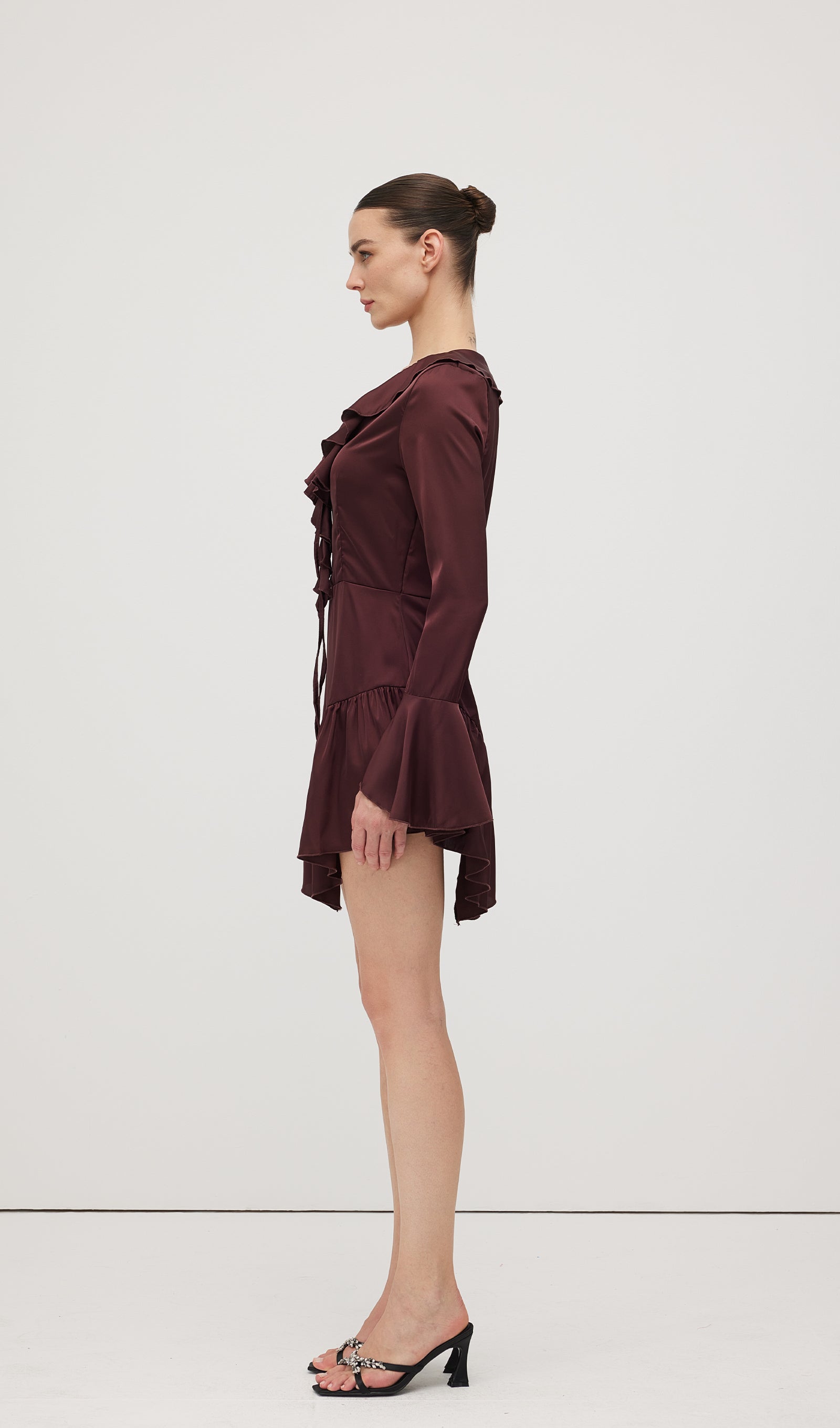 Fırfırlı Saten Mini Elbise