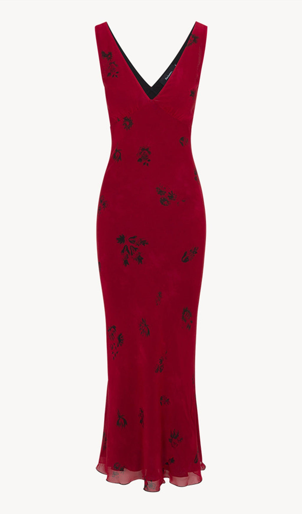 Kırmızı V Yaka Çiçekli Midi Elbise