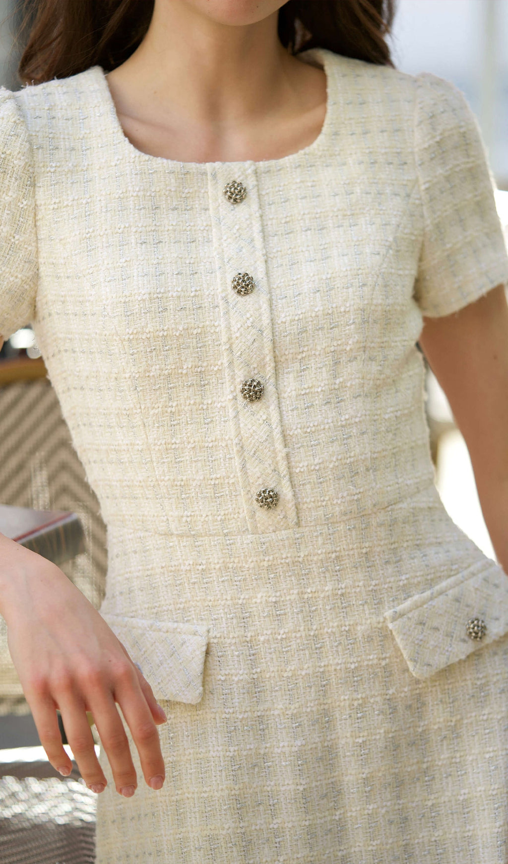 Tweed Kare Yaka Mini Elbise