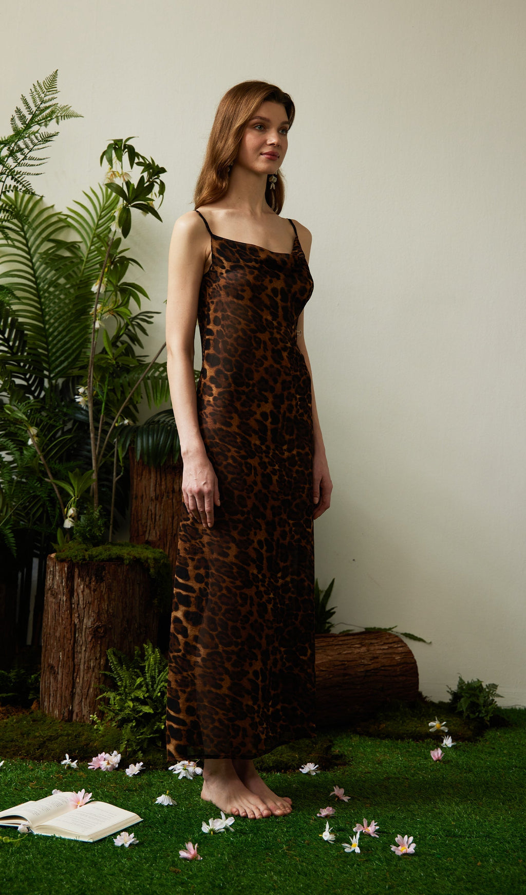 Leopar Desenli Uzun Elbise