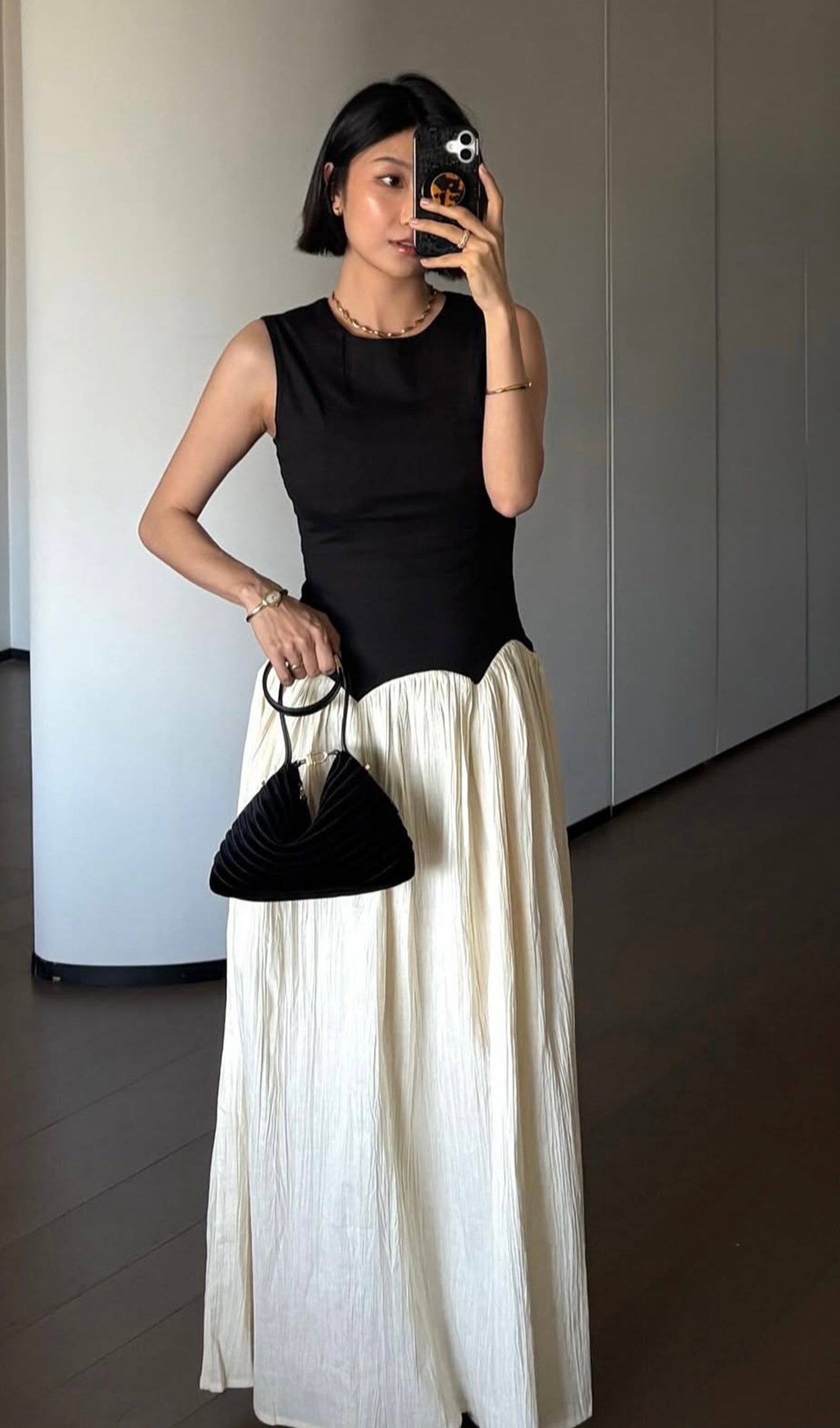 Pileli Keten Midi Elbise