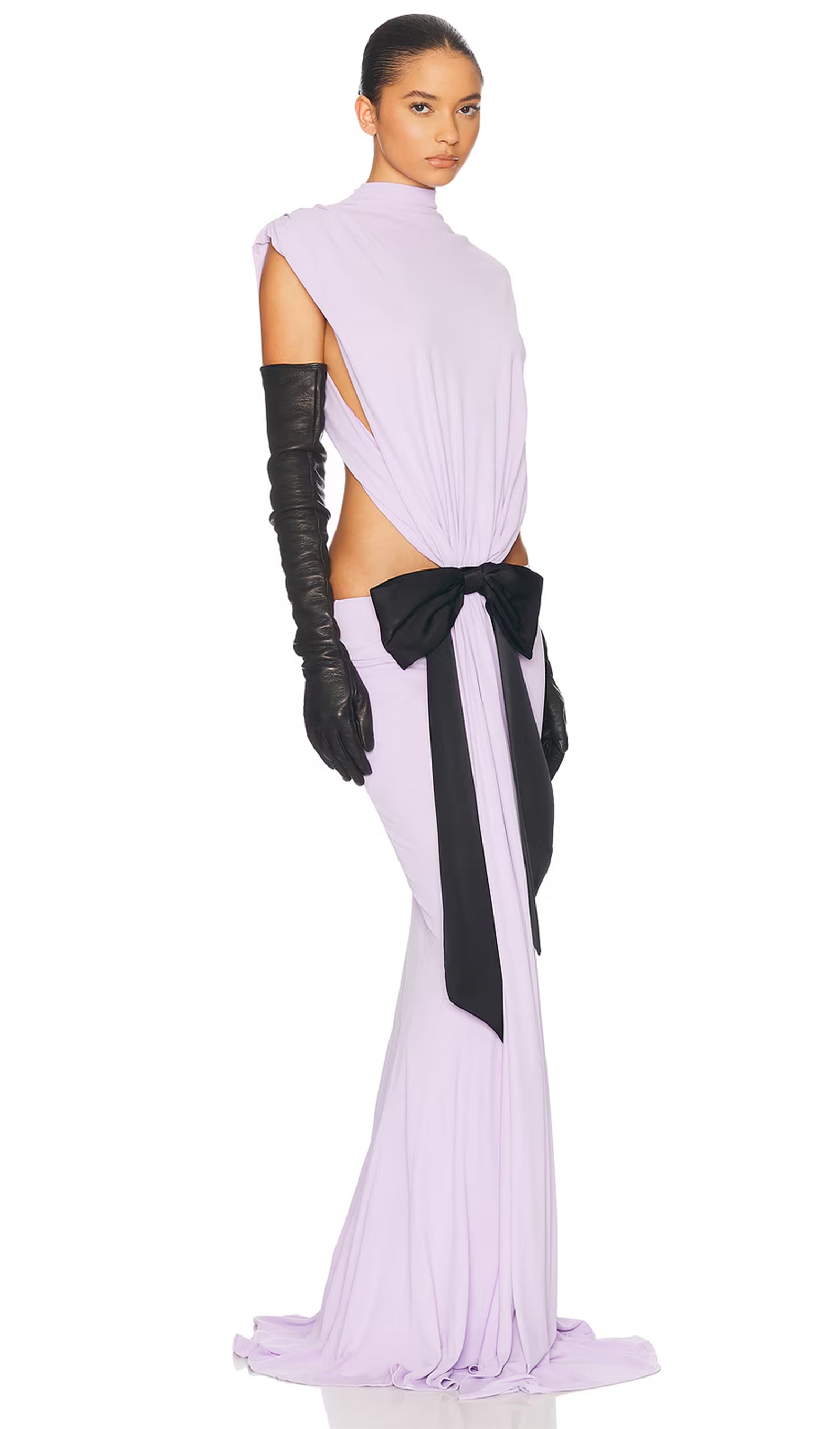 Mor Renkli Jersey Kesim Detaylı Uzun Elbise