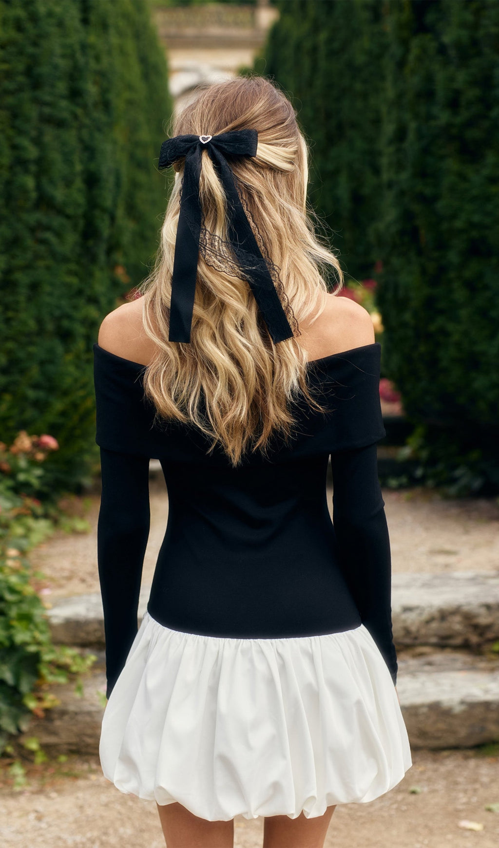 Açık Omuzlu Balon Mini Elbise-Beyaz