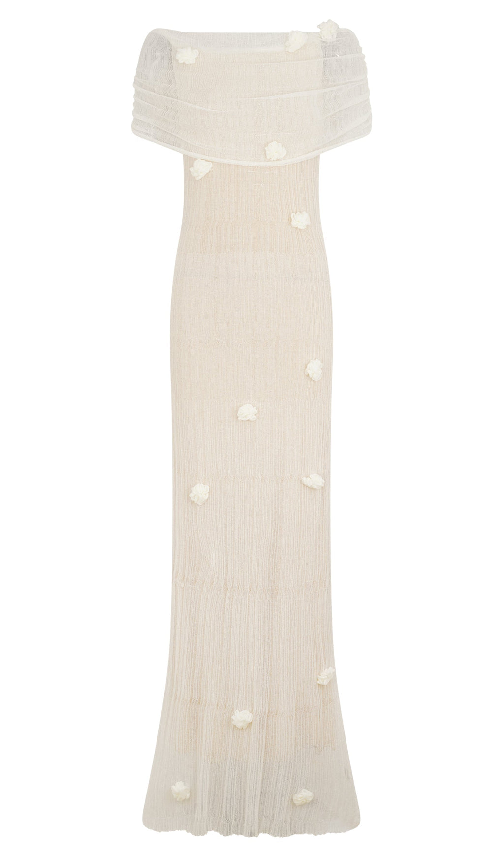 Fildişi Orkide Örgü Uzun Elbise