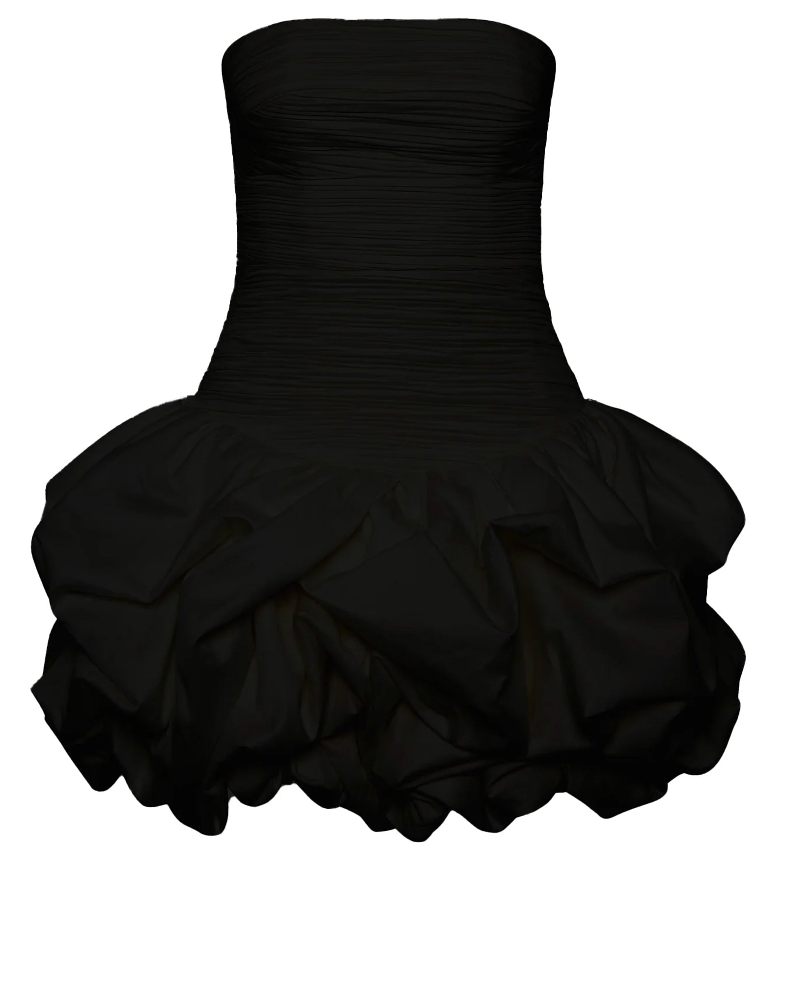 Siyah Büzgülü Balon Etek Mini Elbise