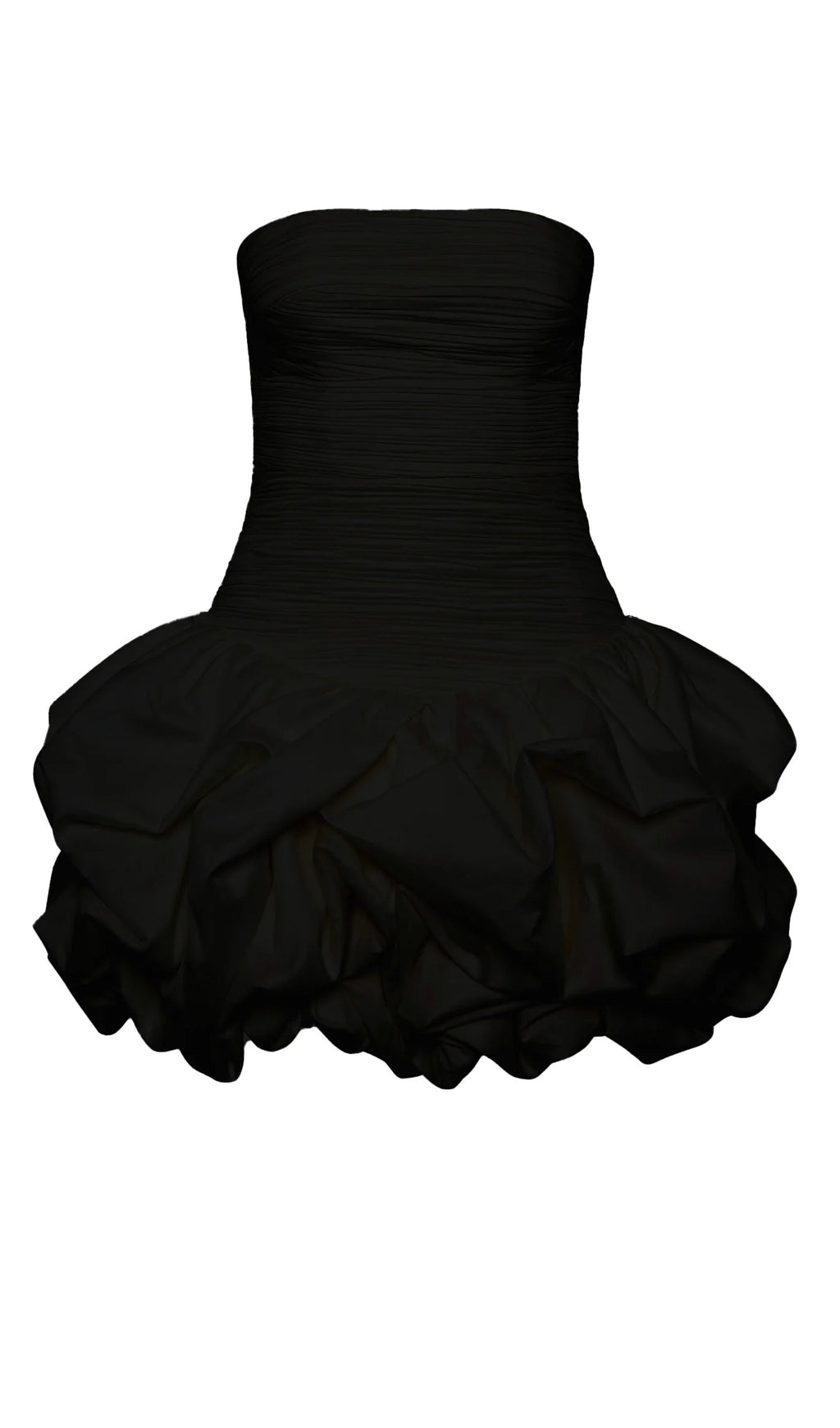 Siyah Büzgülü Balon Etek Mini Elbise