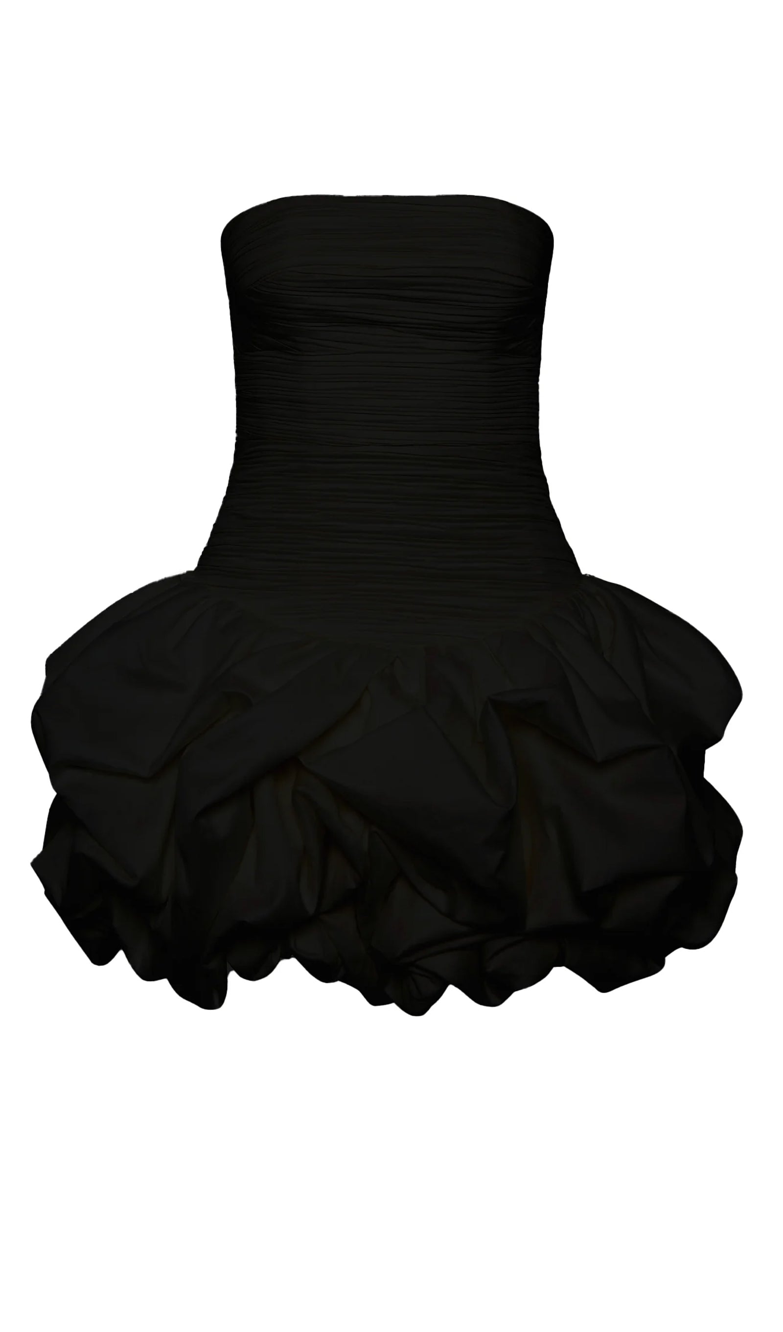 Siyah Büzgülü Balon Etek Mini Elbise