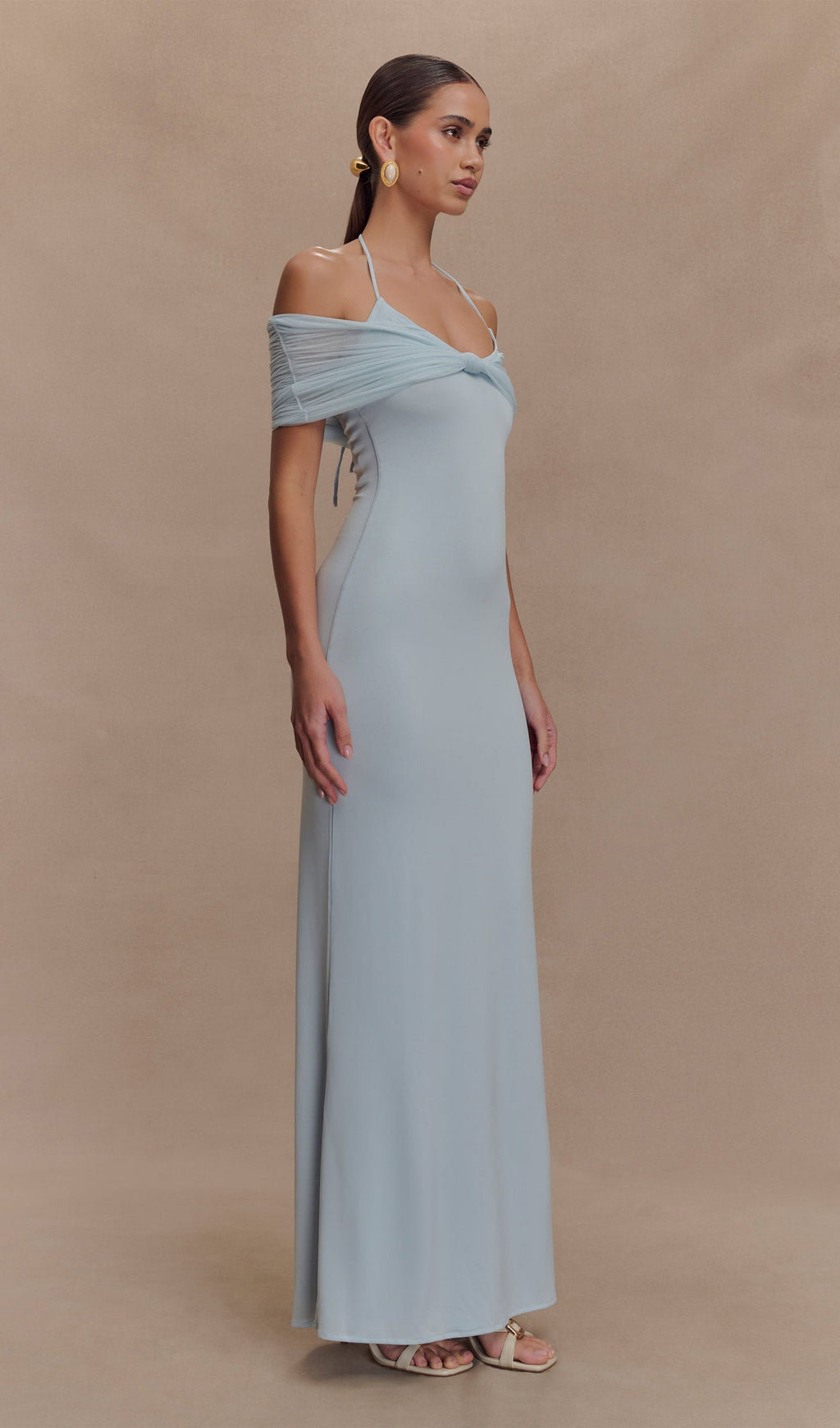 Bebek Mavisi File Ve Slinky Askılı Uzun Elbise