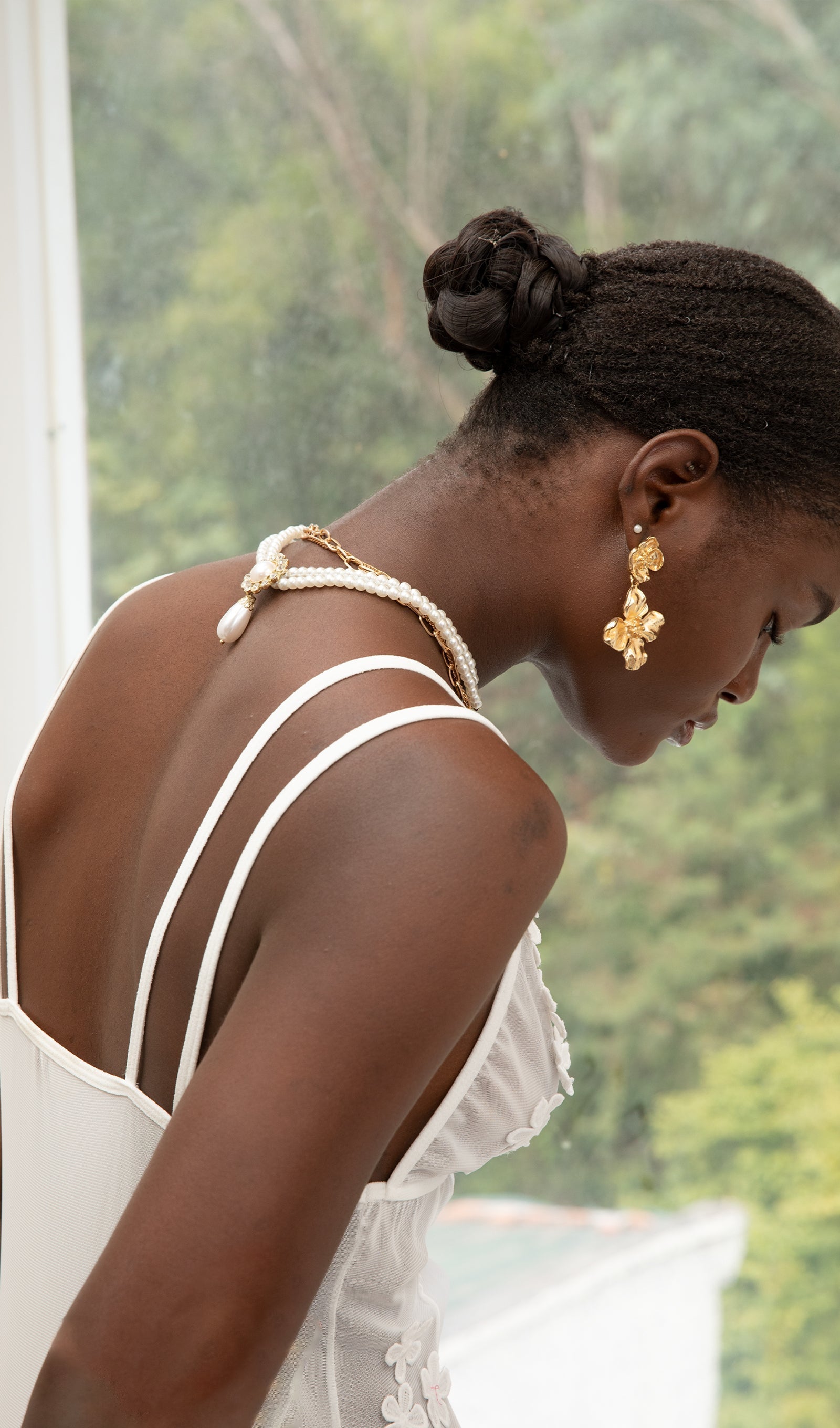 Trendy Beyaz Çiçekli File Uzun Elbise