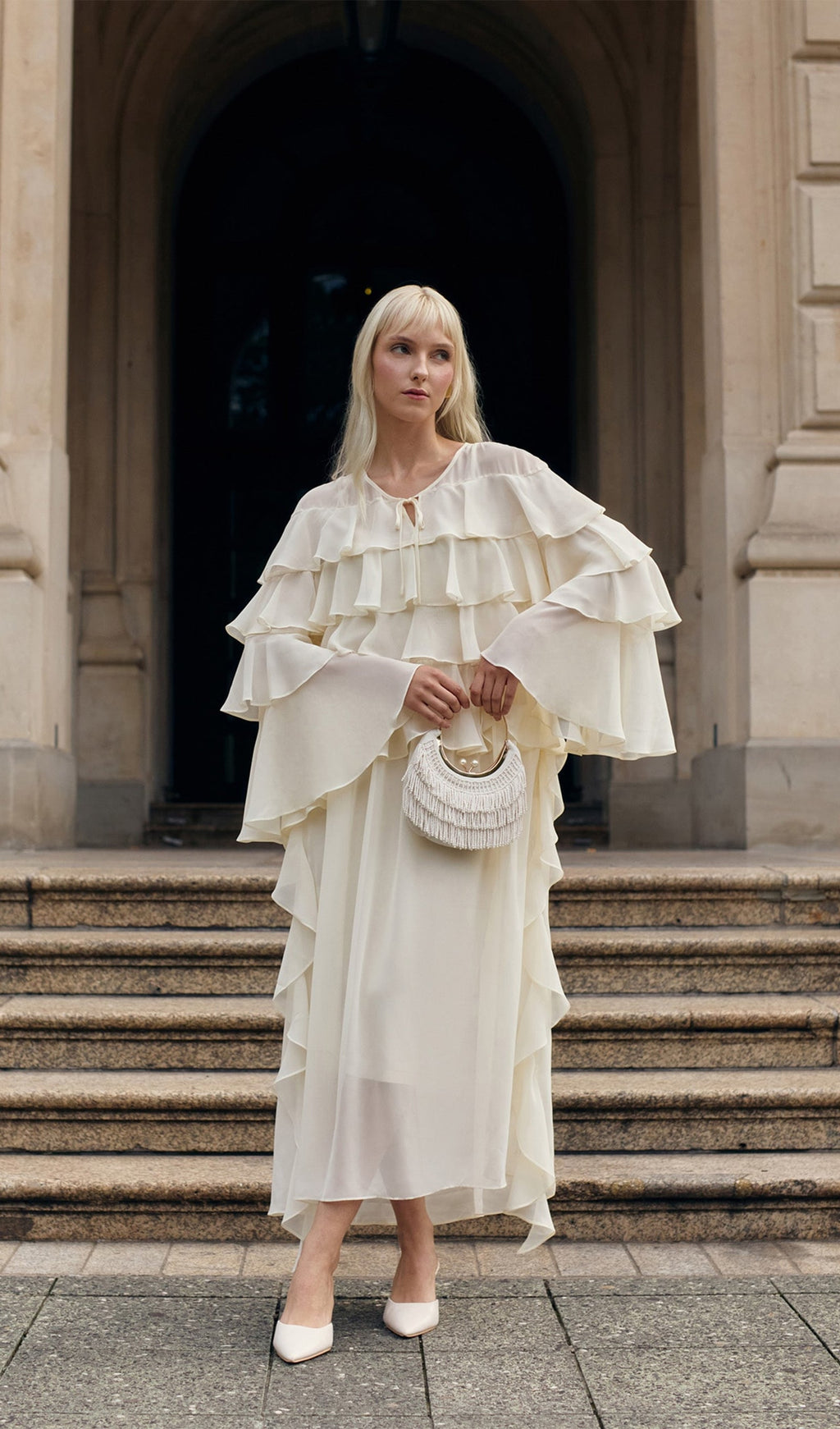 Volanlı Düz Uzun Elbise