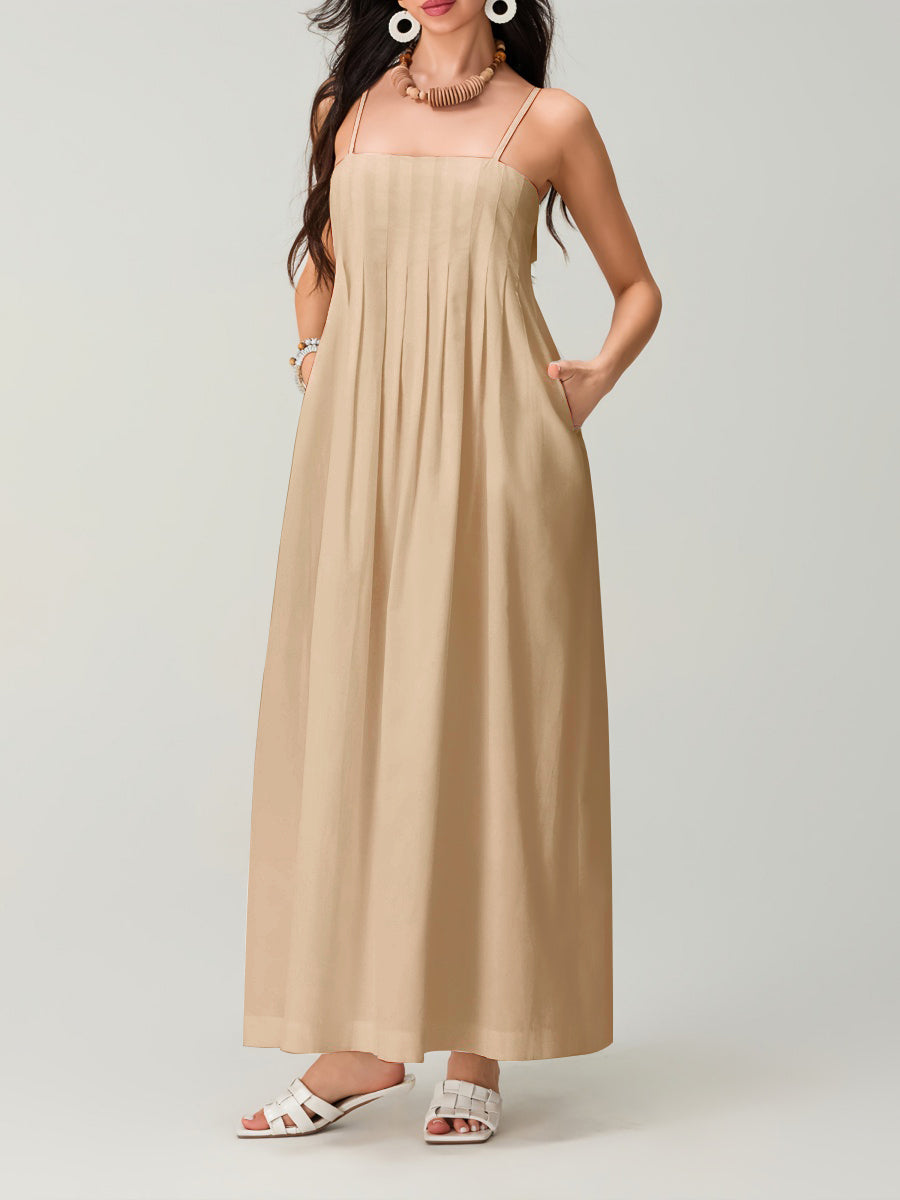 Spagetti Pileli Bol Uzun Elbise