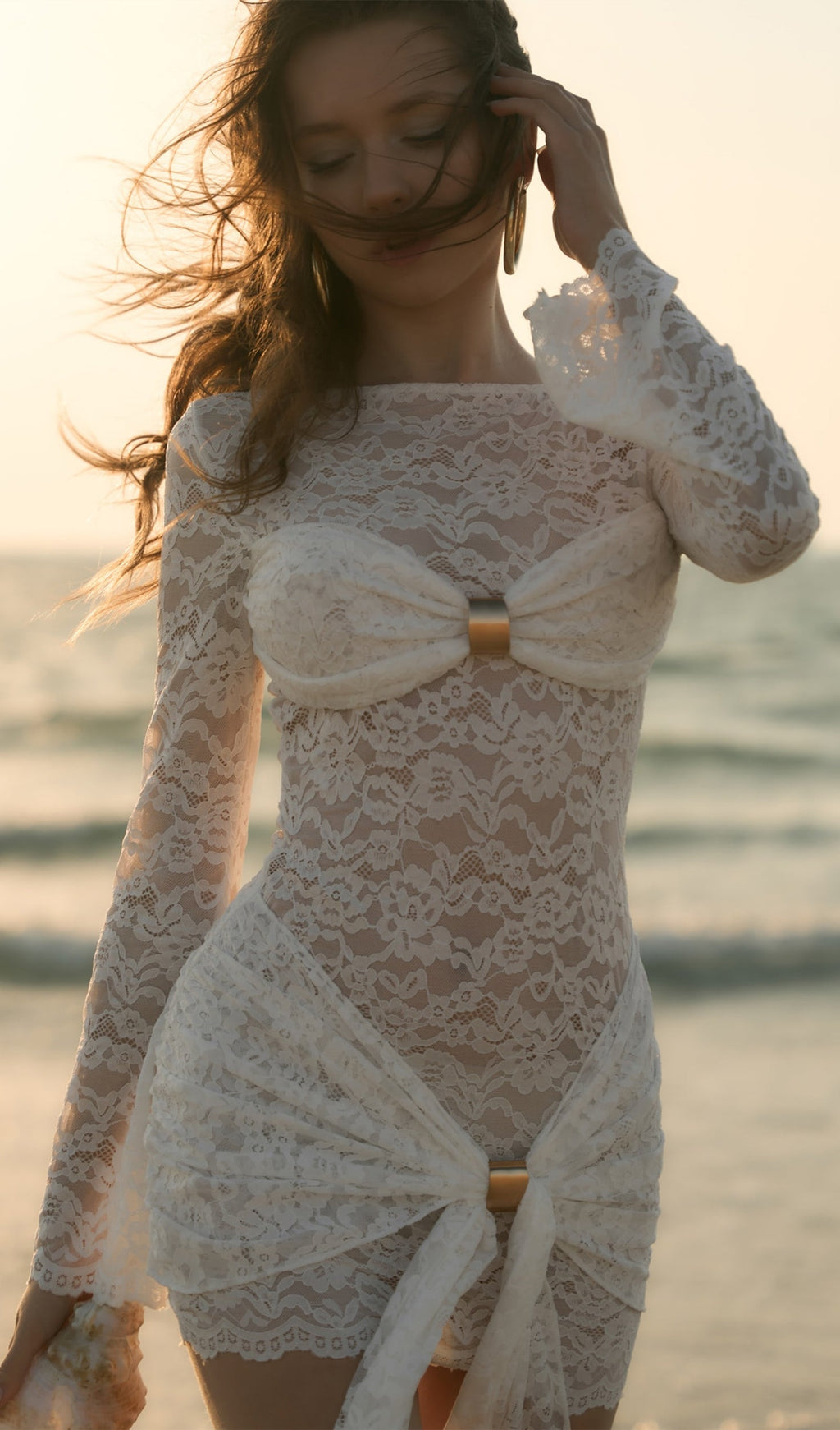 Dantel Drapeli Yaka Mini Elbise