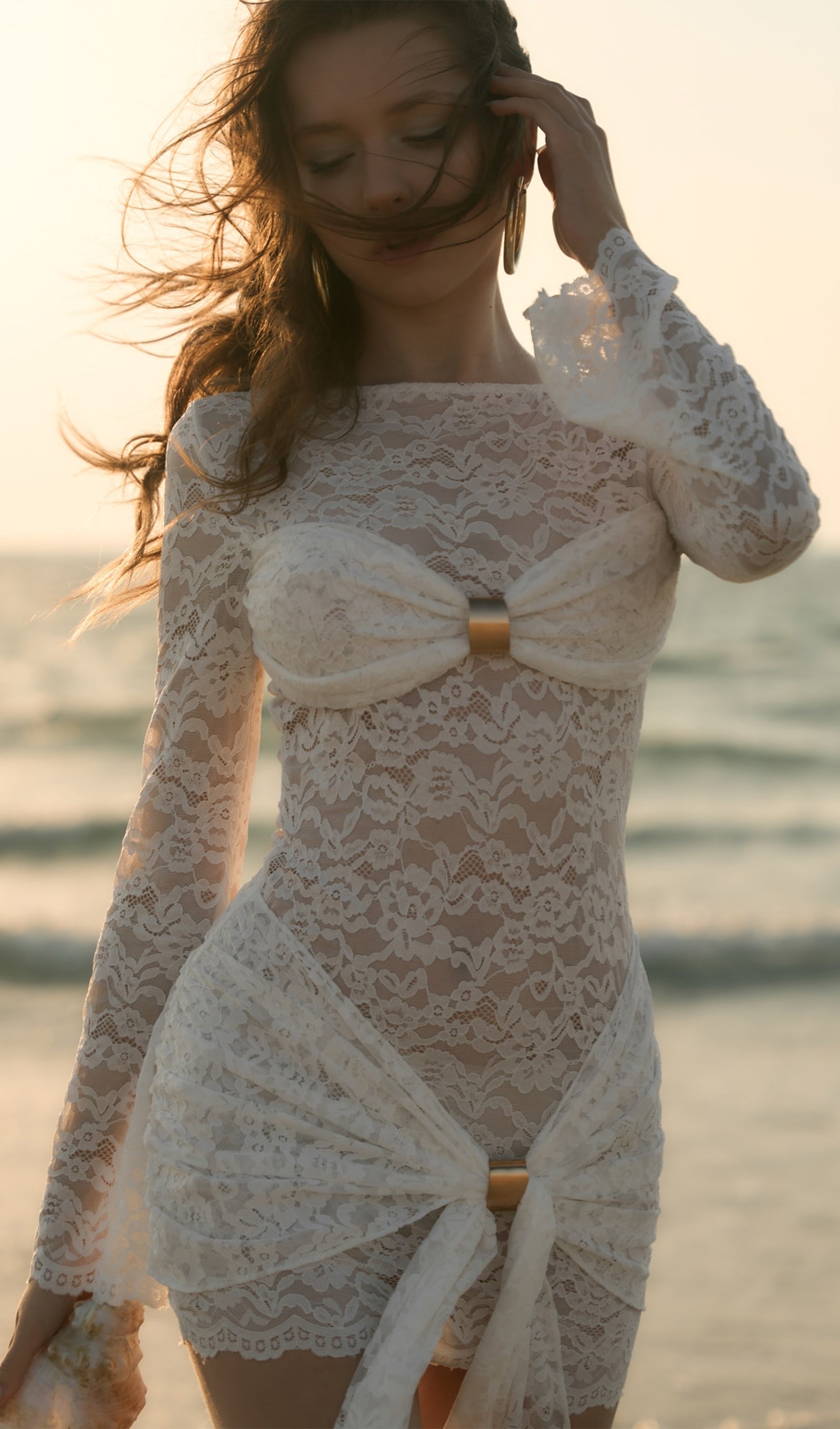 Dantel Drapeli Yaka Mini Elbise