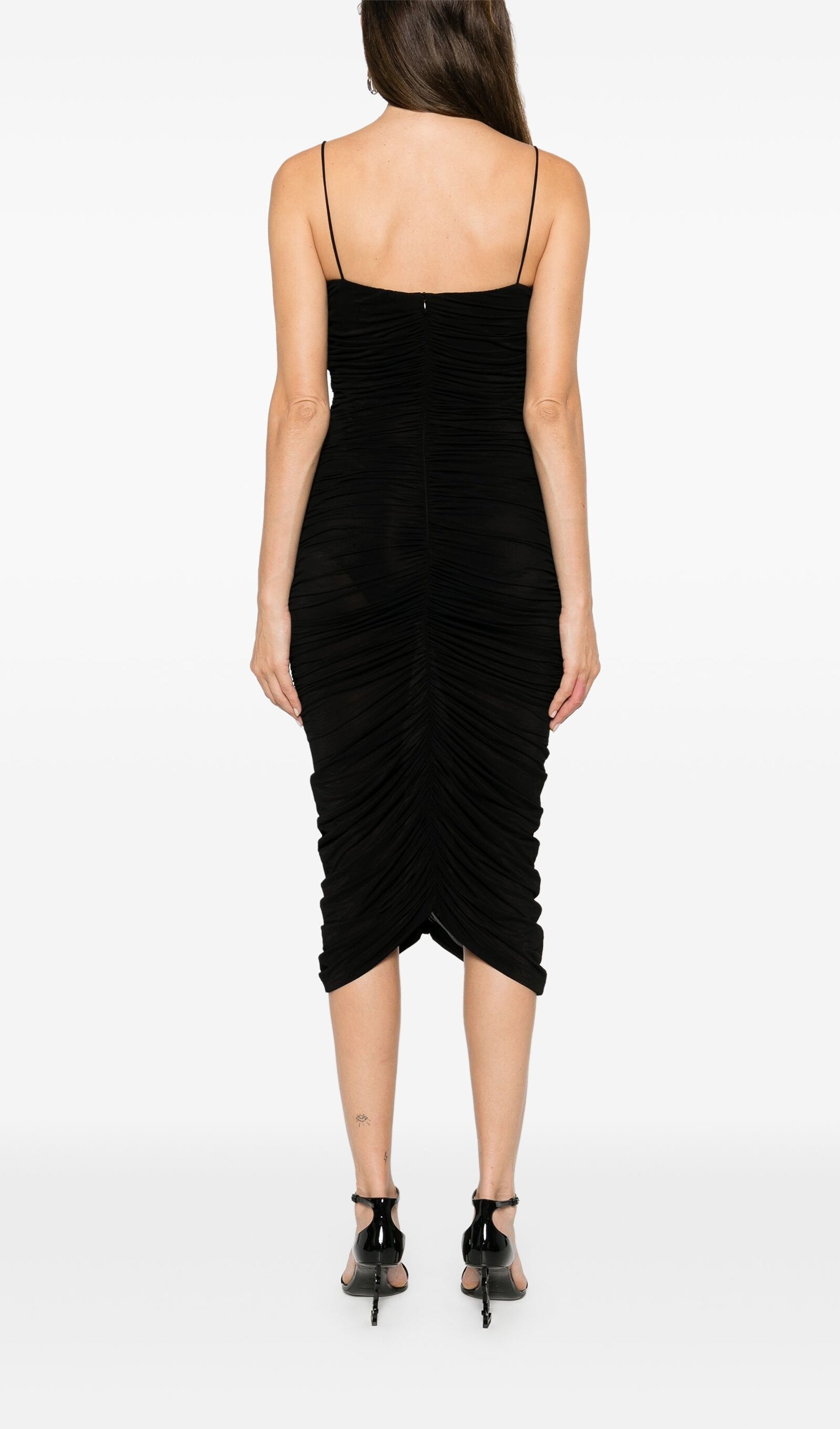 Büzgülü Gül Midi Elbise