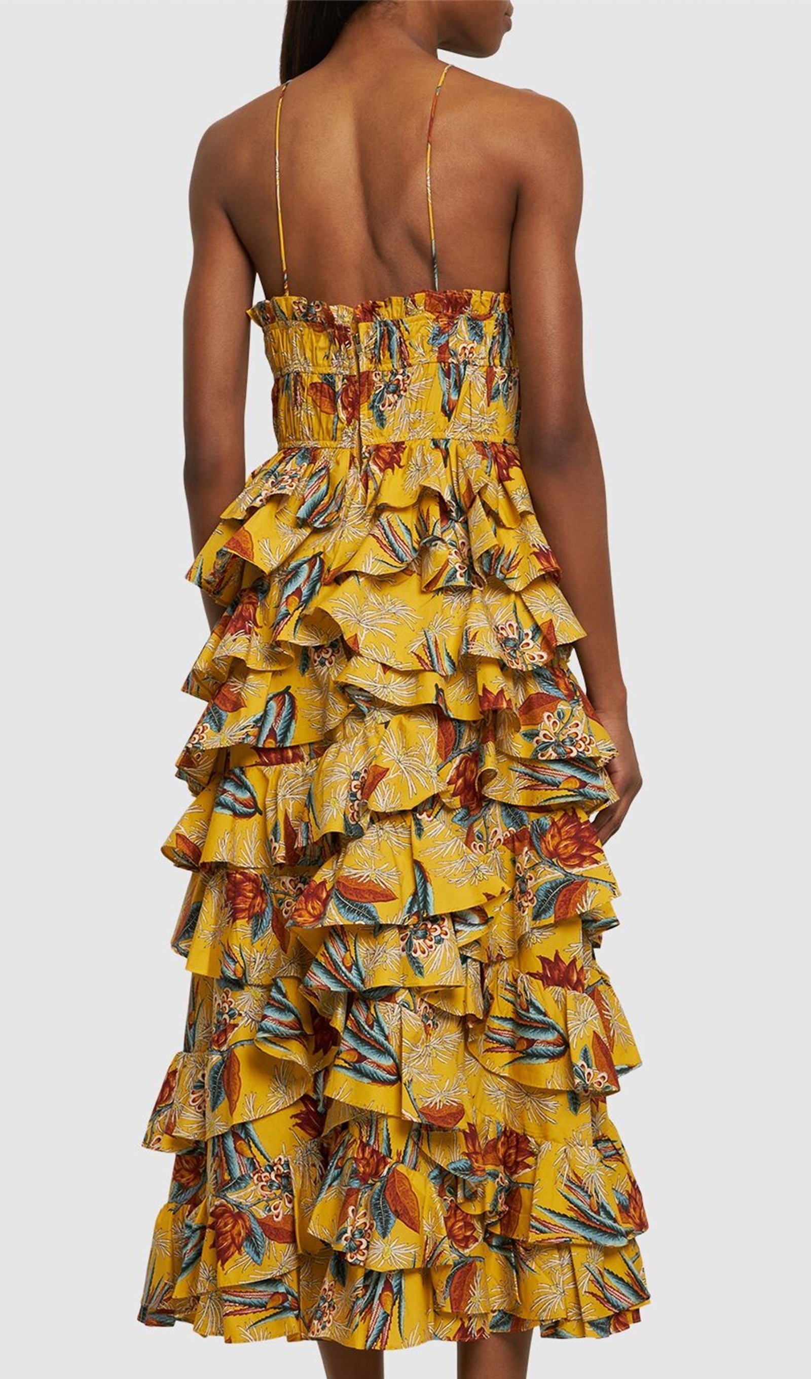 Tenley Halter Yaka Çiçekli Katmanlı Midi Elbise