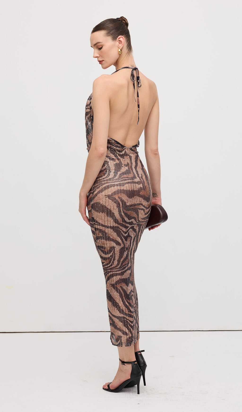 Halter Taşlı Uzun Elbise