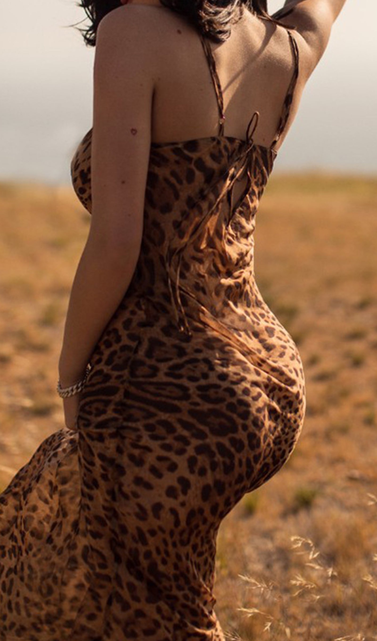 Leopar Desenli Uzun Elbise