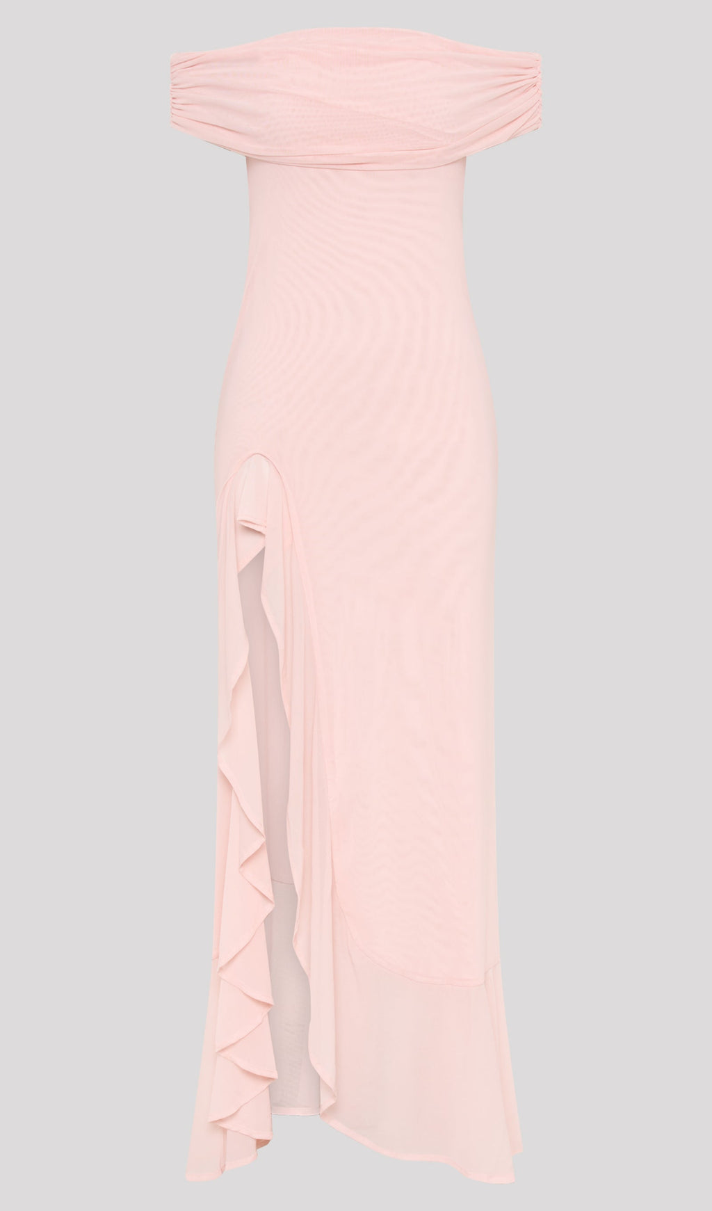 Omuz Açık File Uzun Elbise Soluk Pembe