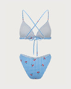Mavi Ekose Kiraz Halter Bikini Takımı
