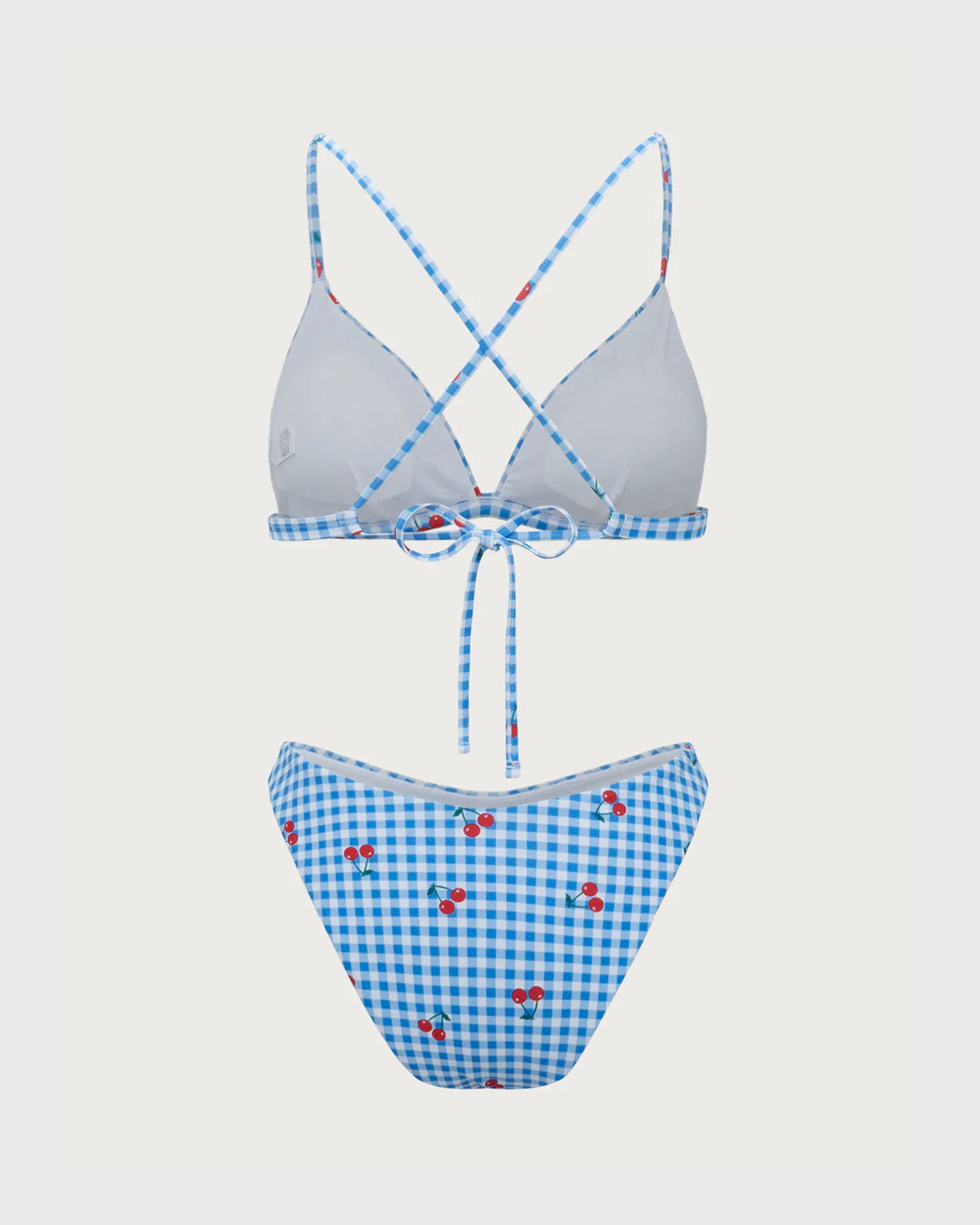 Mavi Ekose Kiraz Halter Bikini Takımı