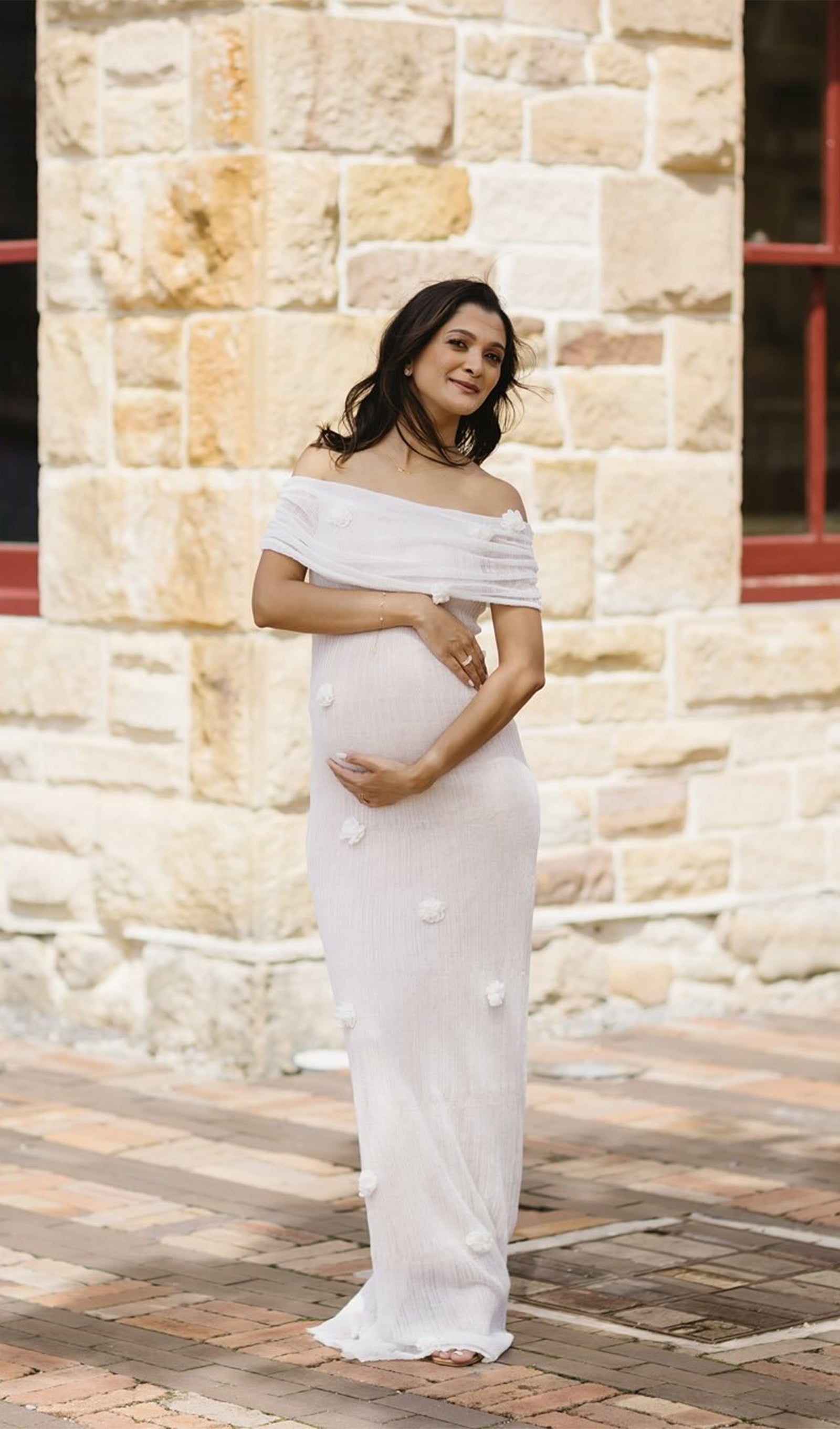 Fildişi Orkide Örgü Uzun Elbise