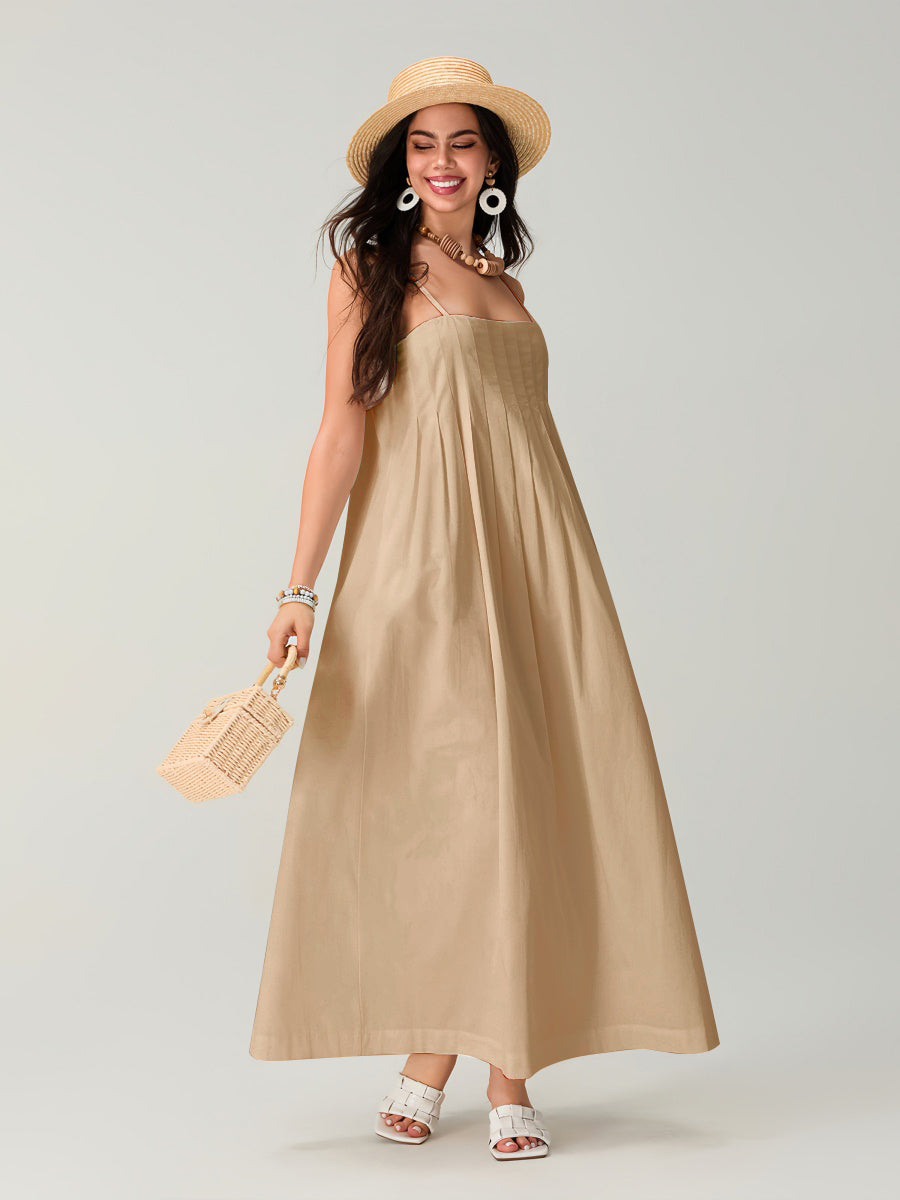 Spagetti Pileli Bol Uzun Elbise