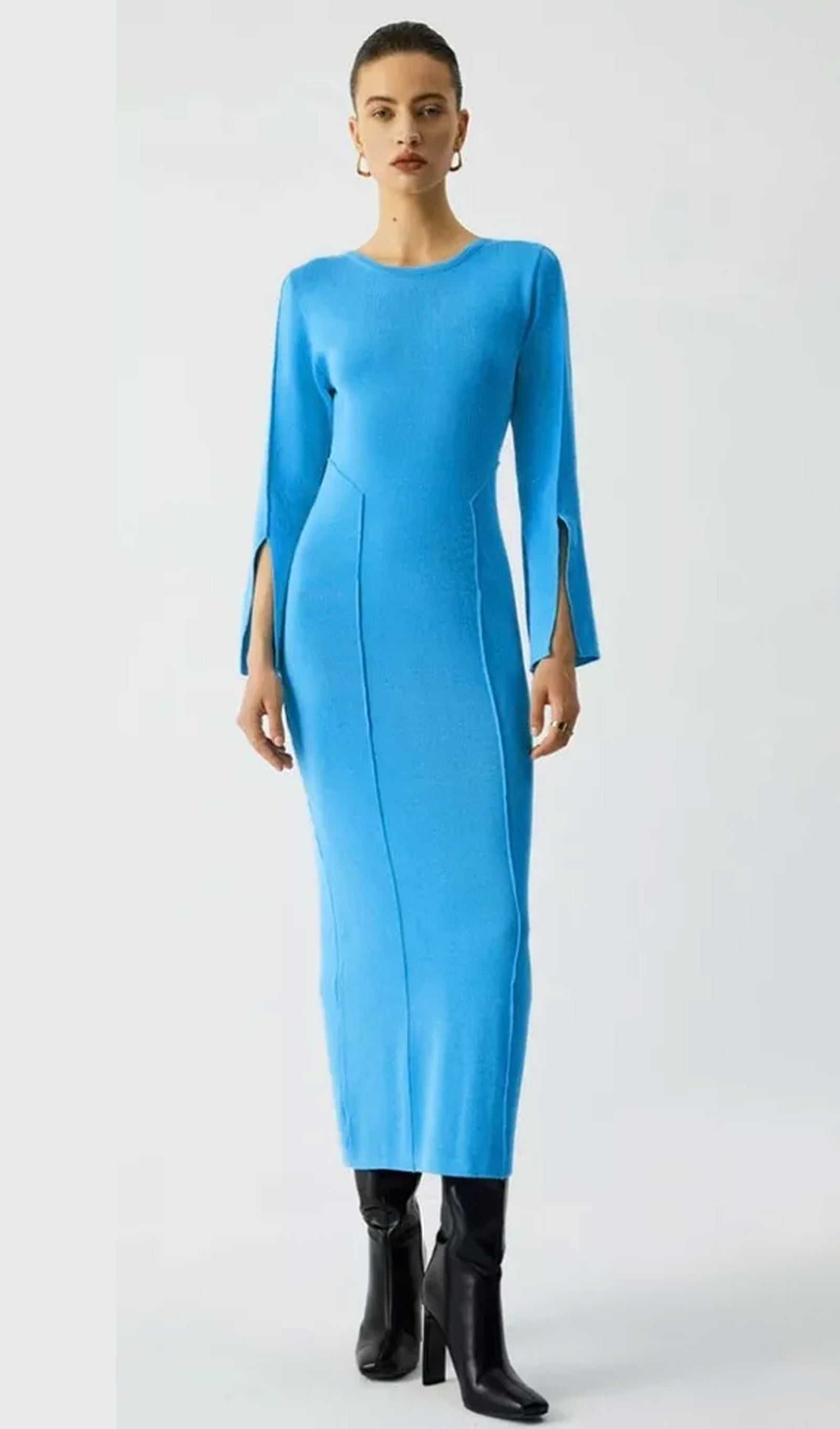 Mavi Sahil Cazibesi Midi Elbise