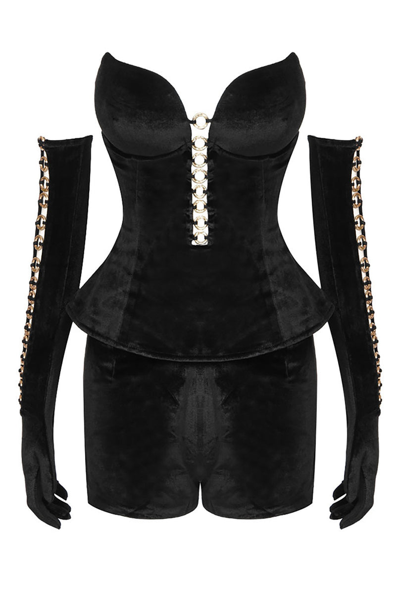 NYXEN Siyah Kadife Halka Detaylı Takım