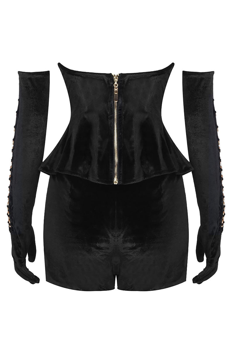 NYXEN Siyah Kadife Halka Detaylı Takım