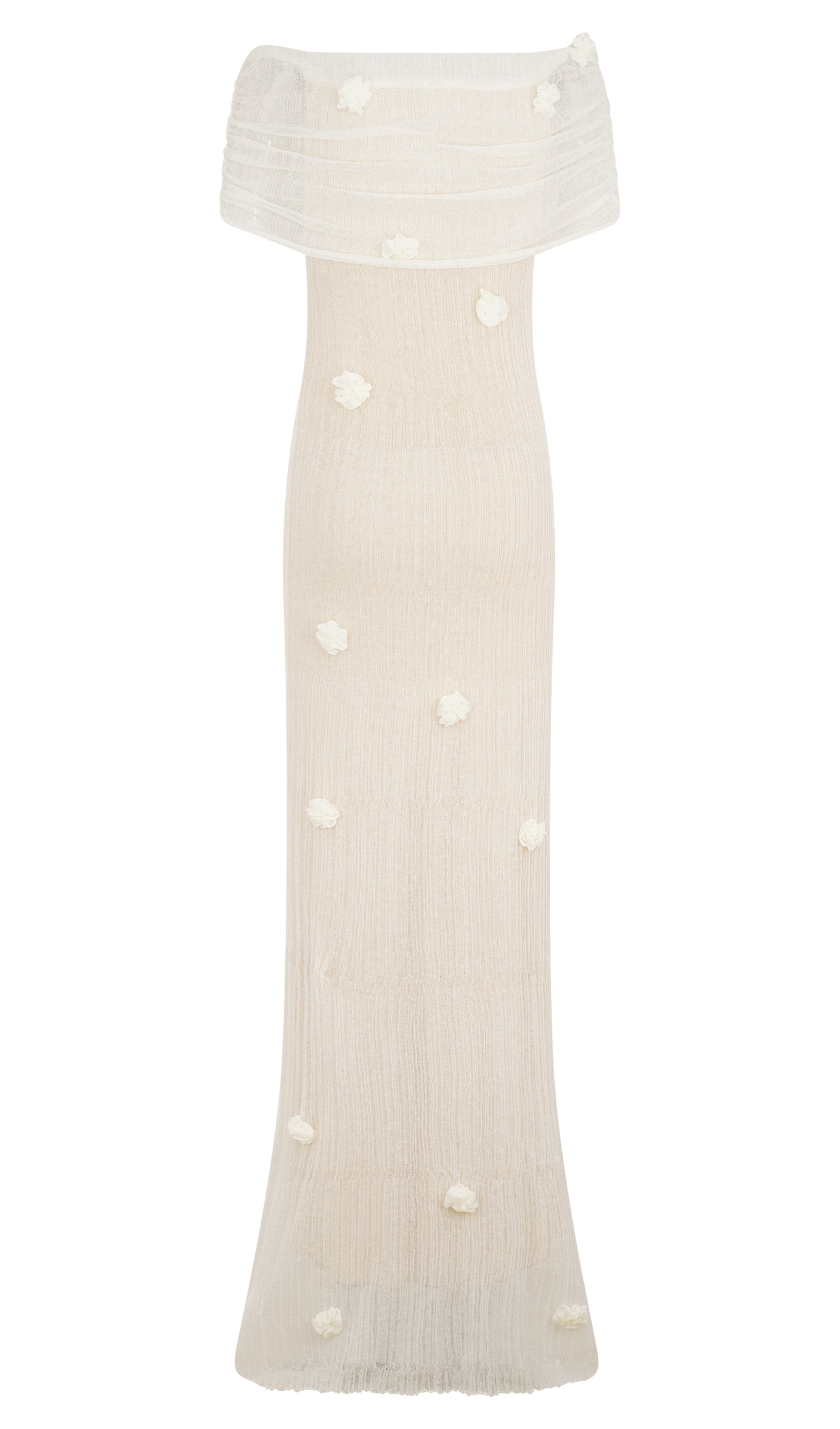 Fildişi Orkide Örgü Uzun Elbise