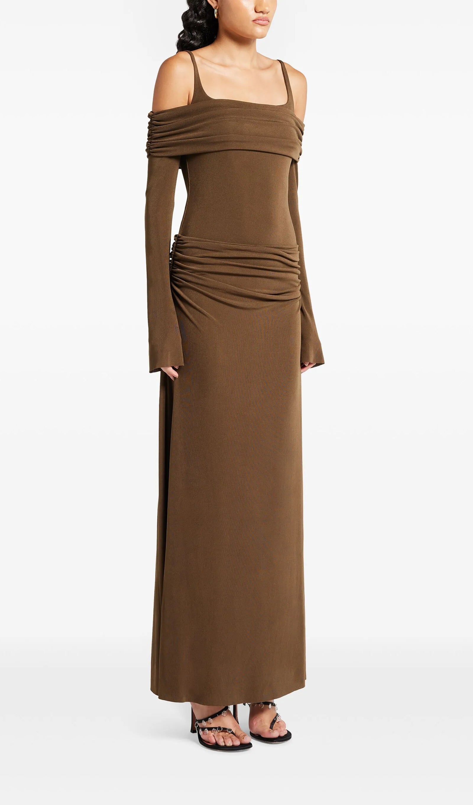 Omuz Açık Slip Uzun Elbise