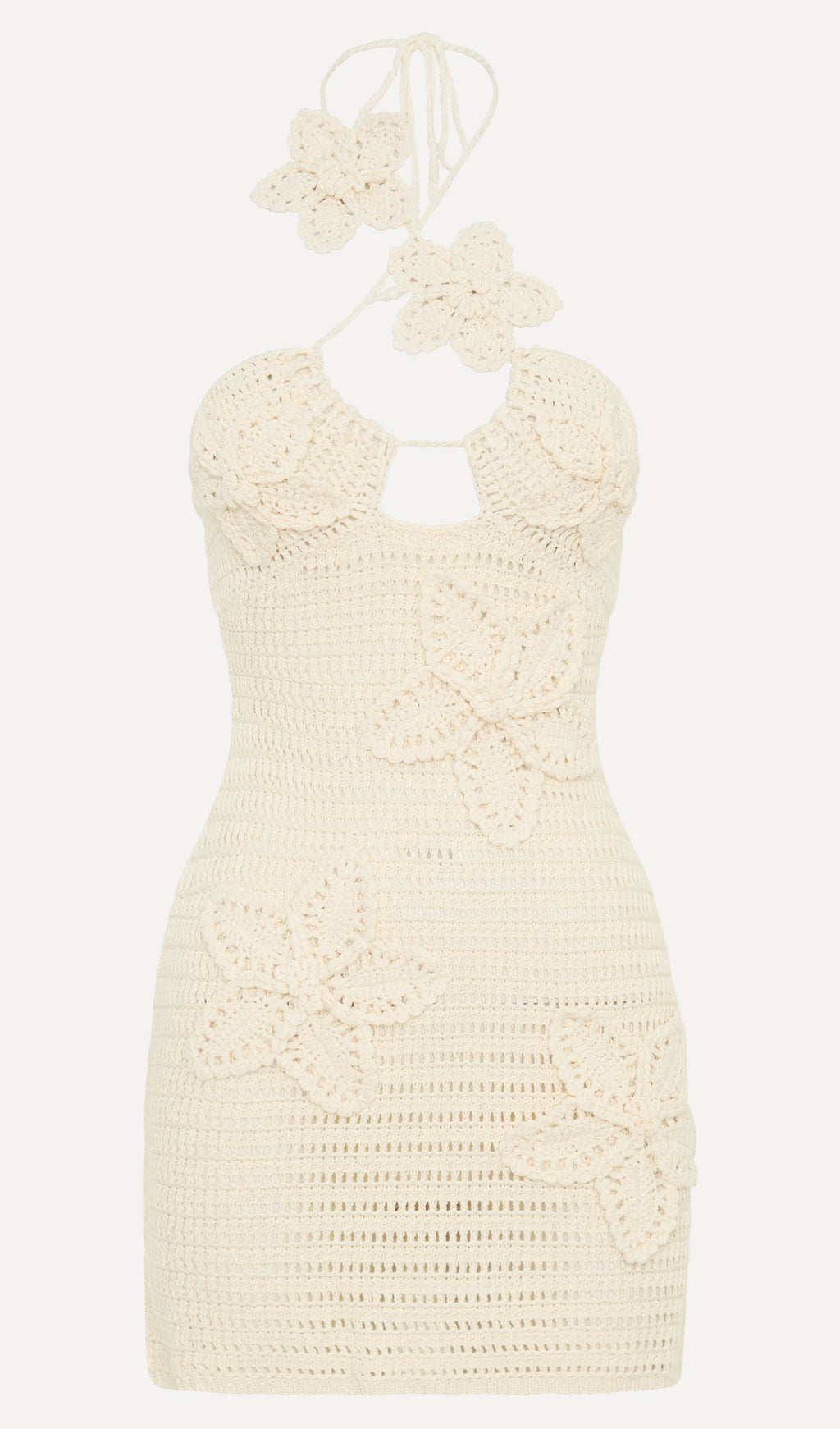 Çiçekli Tığ İşi Mini Elbise Buttercream