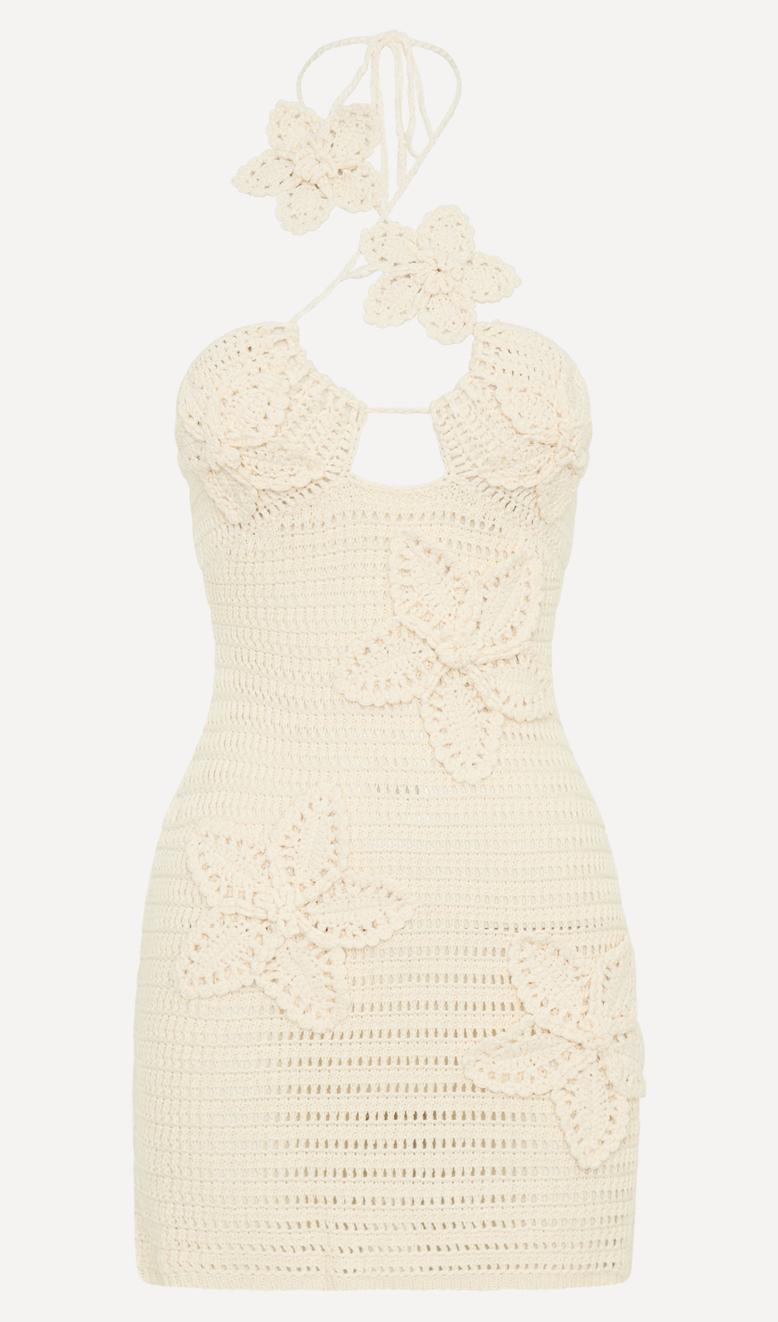 Çiçekli Tığ İşi Mini Elbise Buttercream