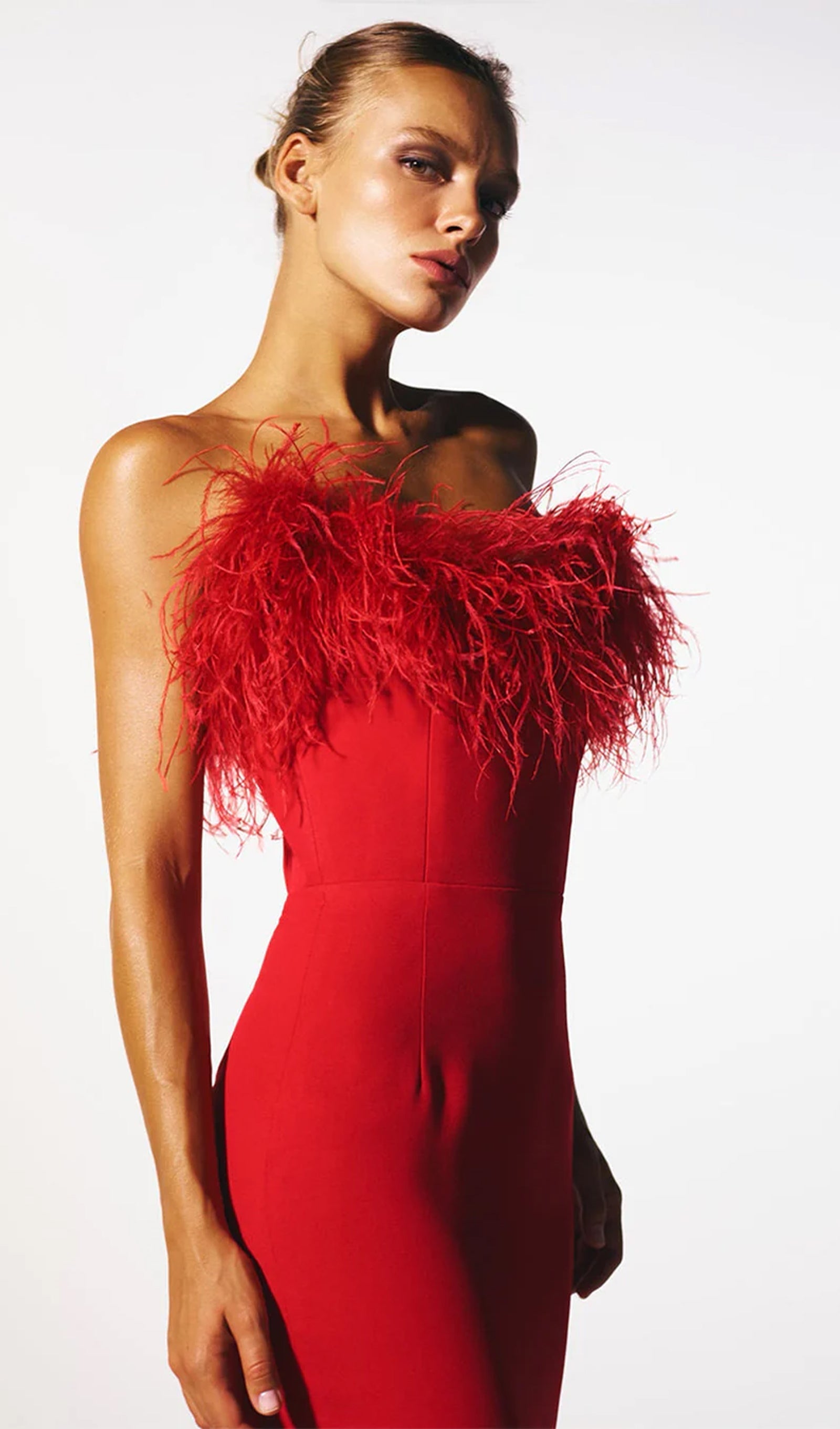 Lena Tüylü Midi Elbise Kırmızı