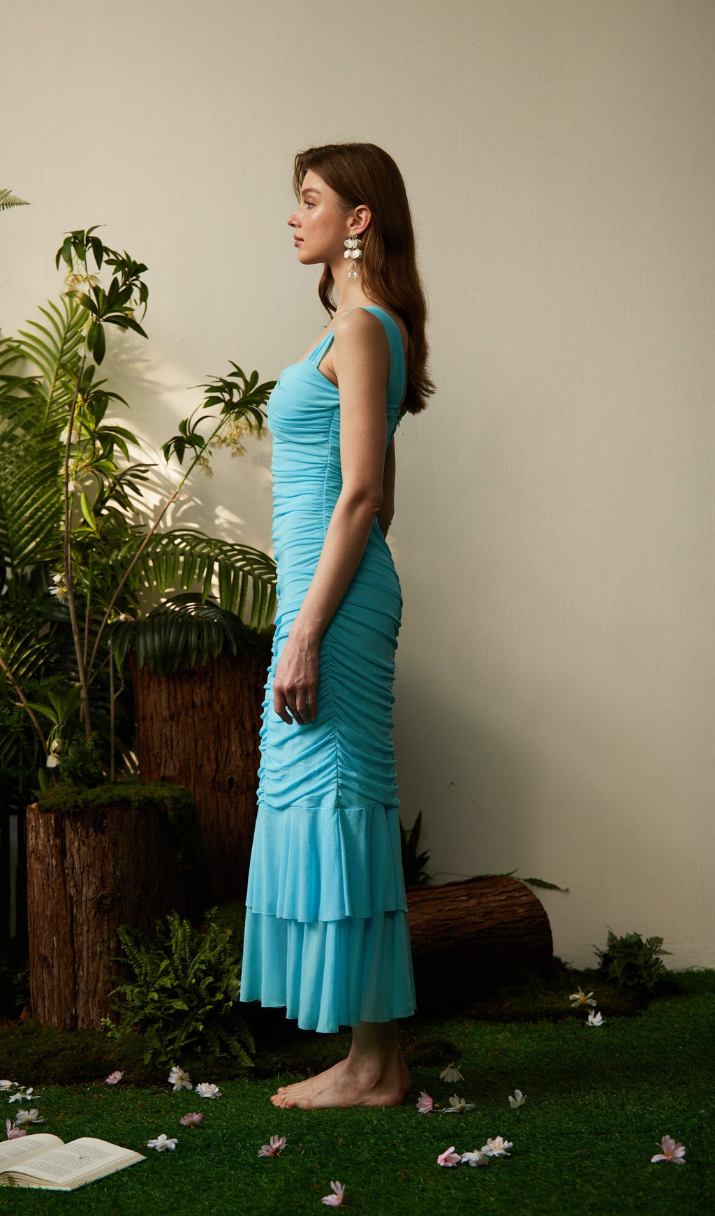 Büzgülü File Uzun Elbise