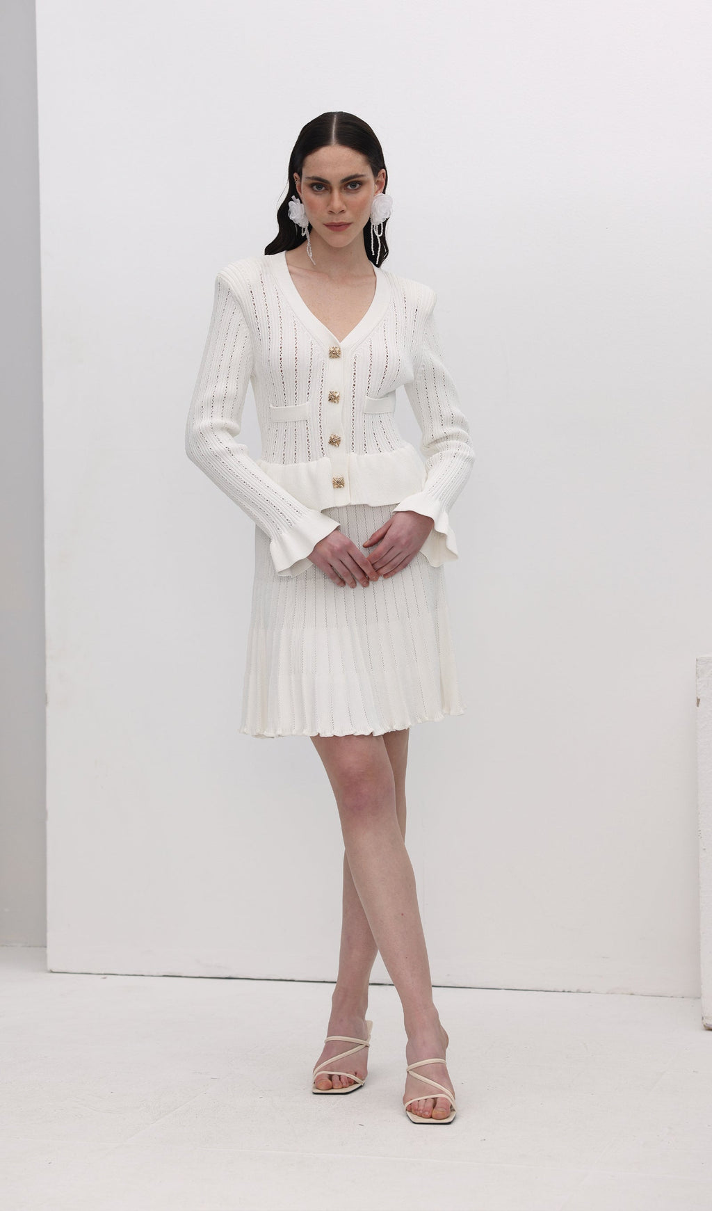 İçi Boş Volanlı Örgü Mini Elbise