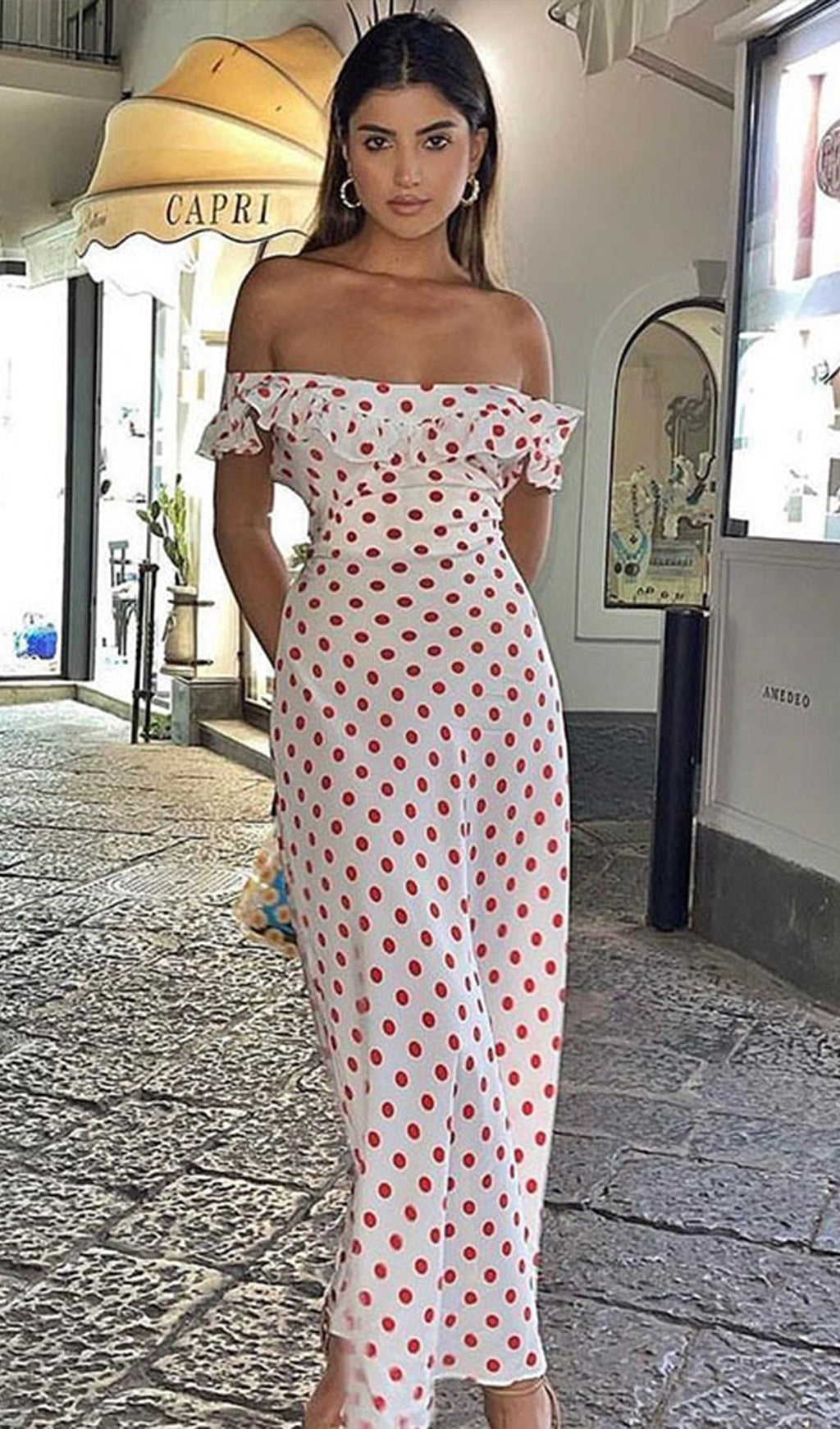 Polka Dot Uzun Elbise