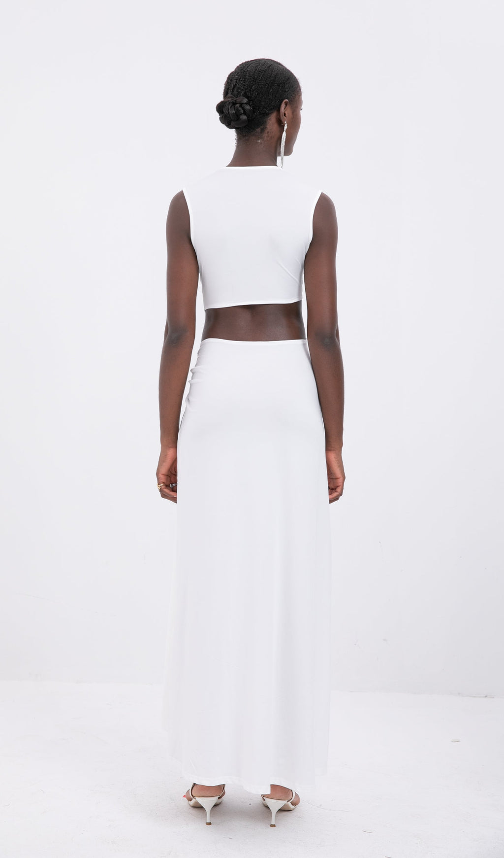 Trend Tek Omuzlu Kesik Uzun Elbise - Beyaz