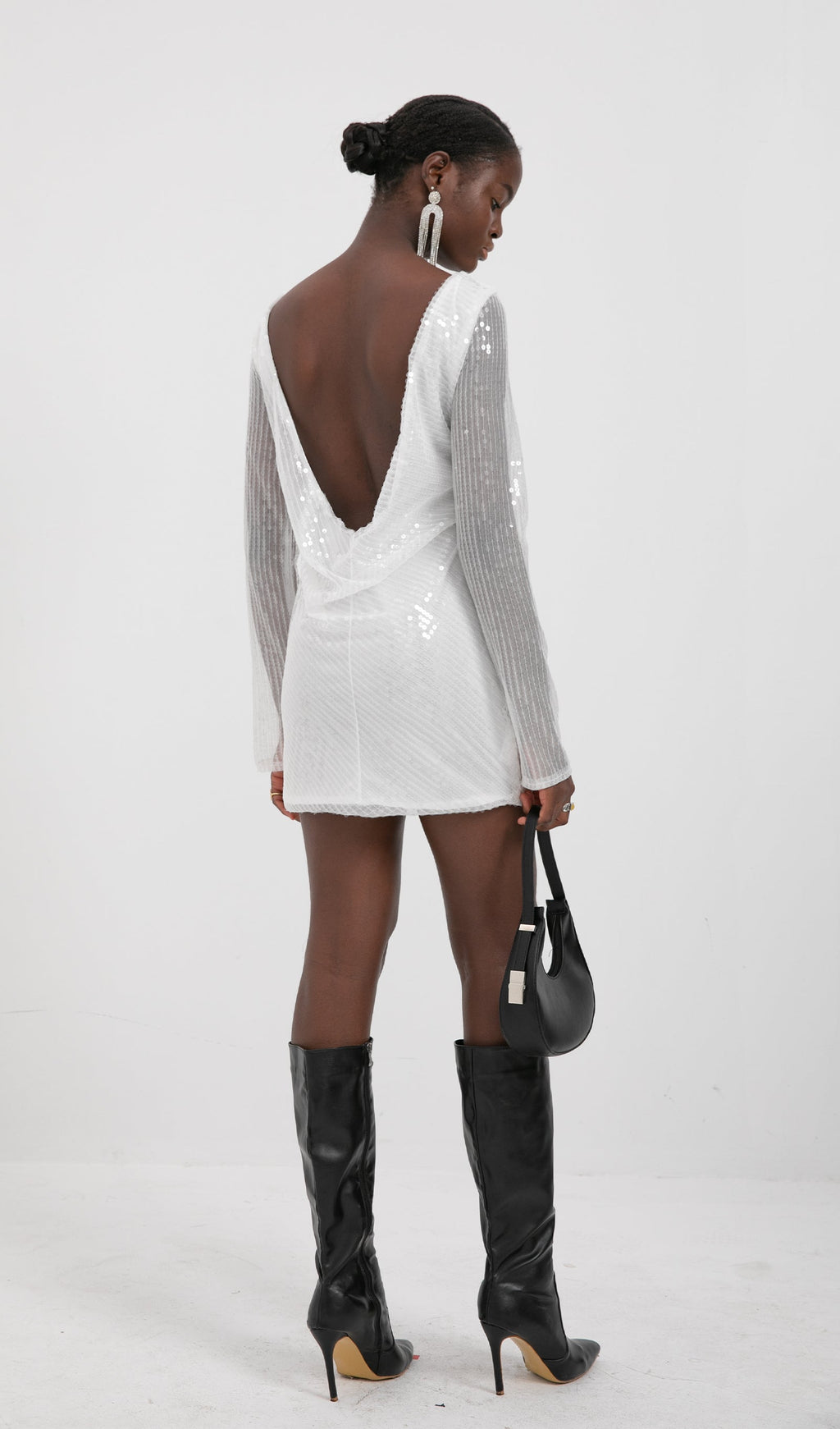 Trend Beyaz Pullu Mini Elbise