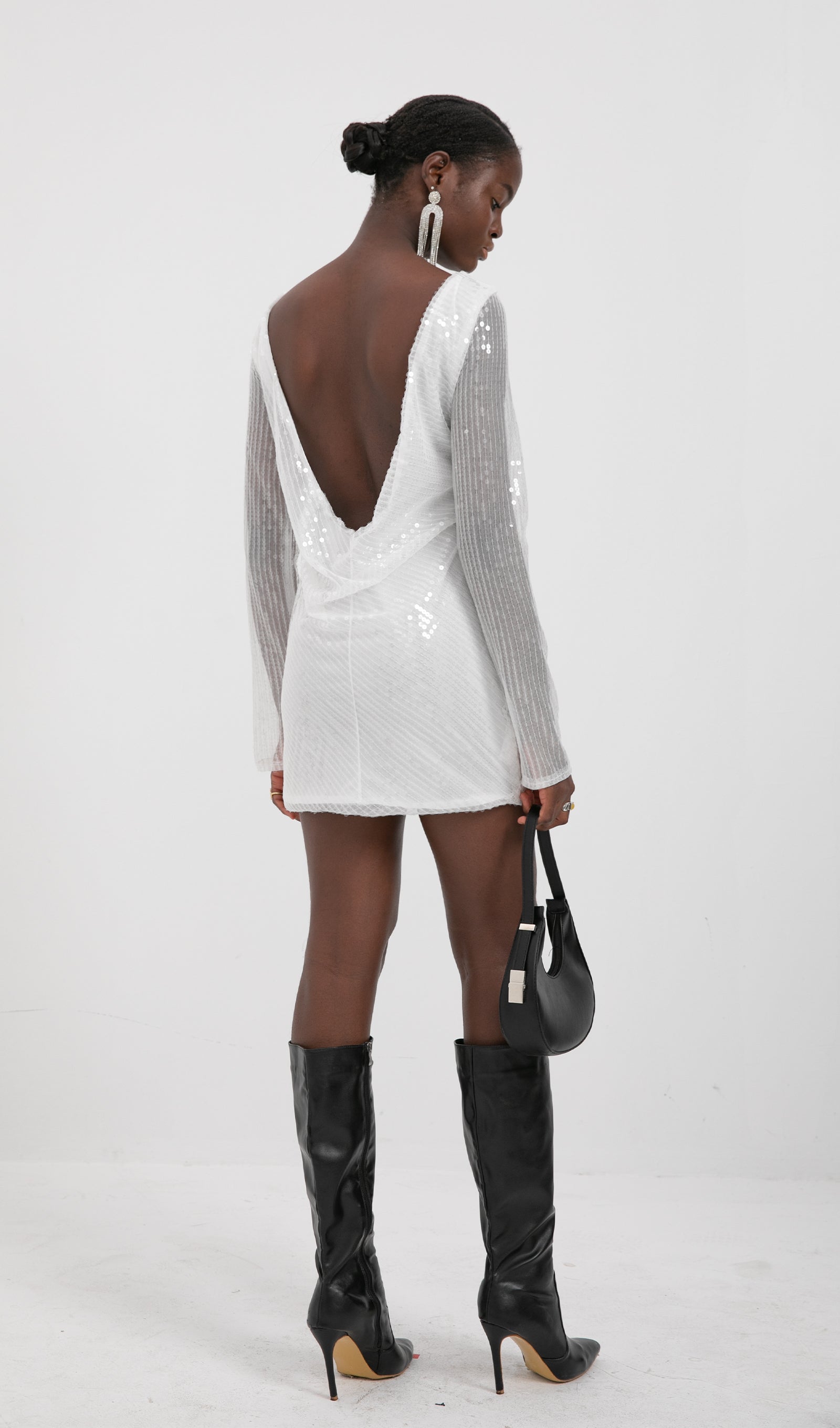 Trend Beyaz Pullu Mini Elbise