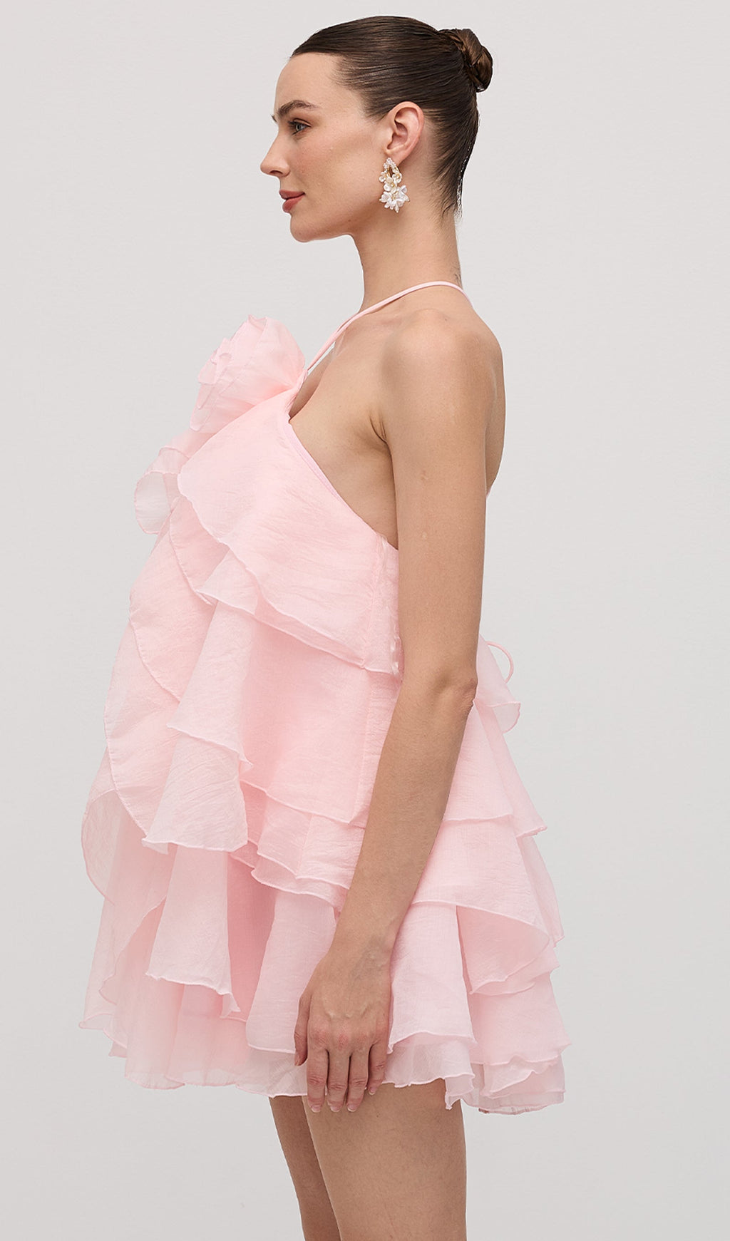 Askılı Katlı Mini Elbise Pembe