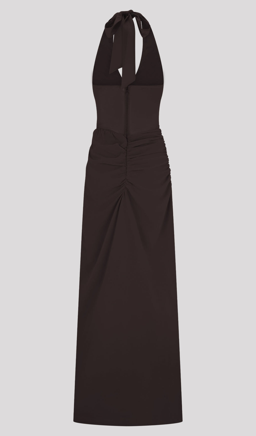 Koyu Çikolata Rengi Şifon Ve File Uzun Elbise