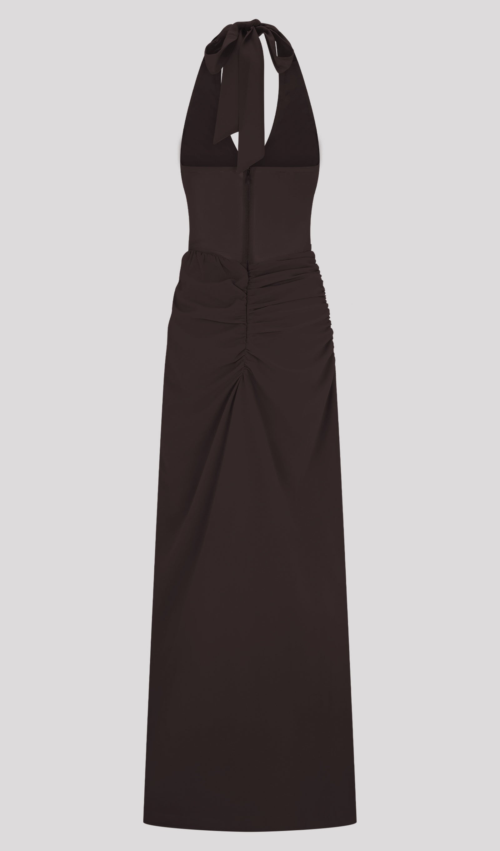 Koyu Çikolata Rengi Şifon Ve File Uzun Elbise