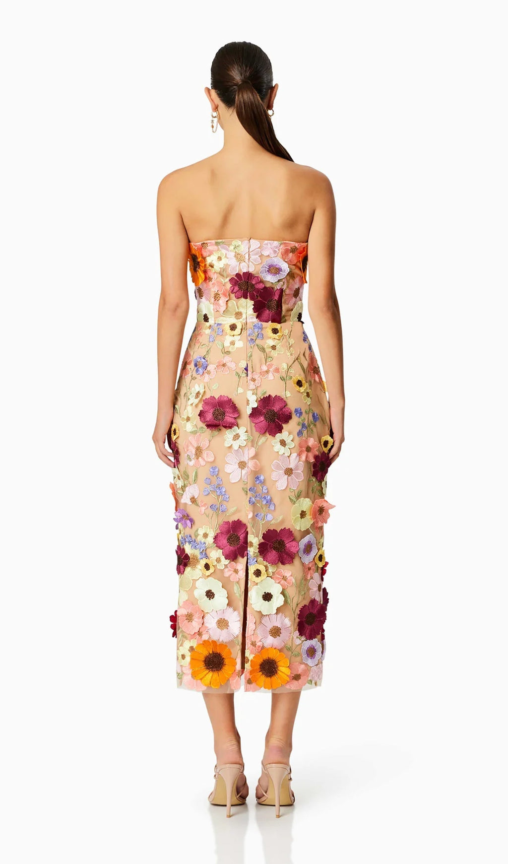 Çiçek İşlemeli Kolsuz Midi Elbise