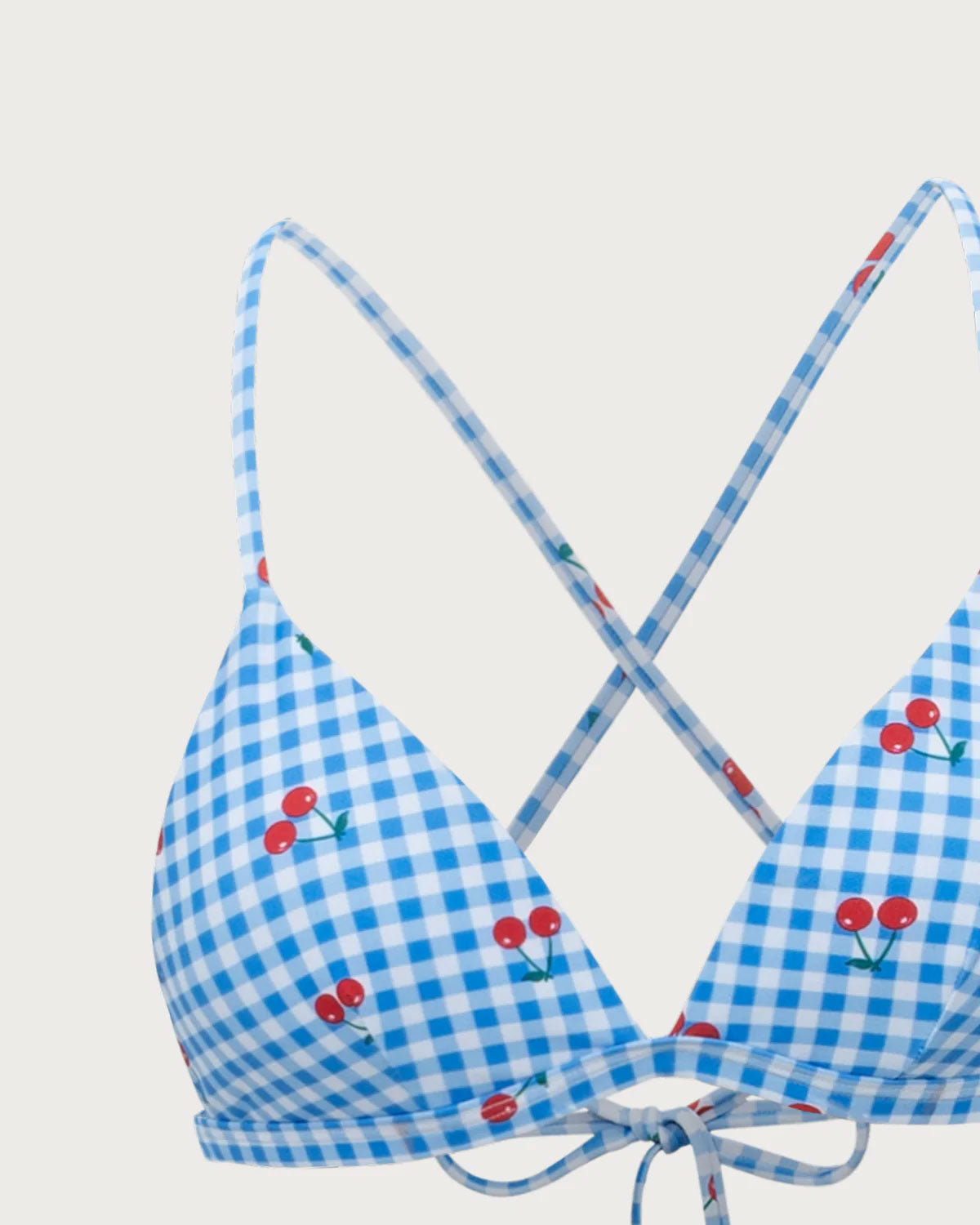 Mavi Ekose Kiraz Halter Bikini Takımı