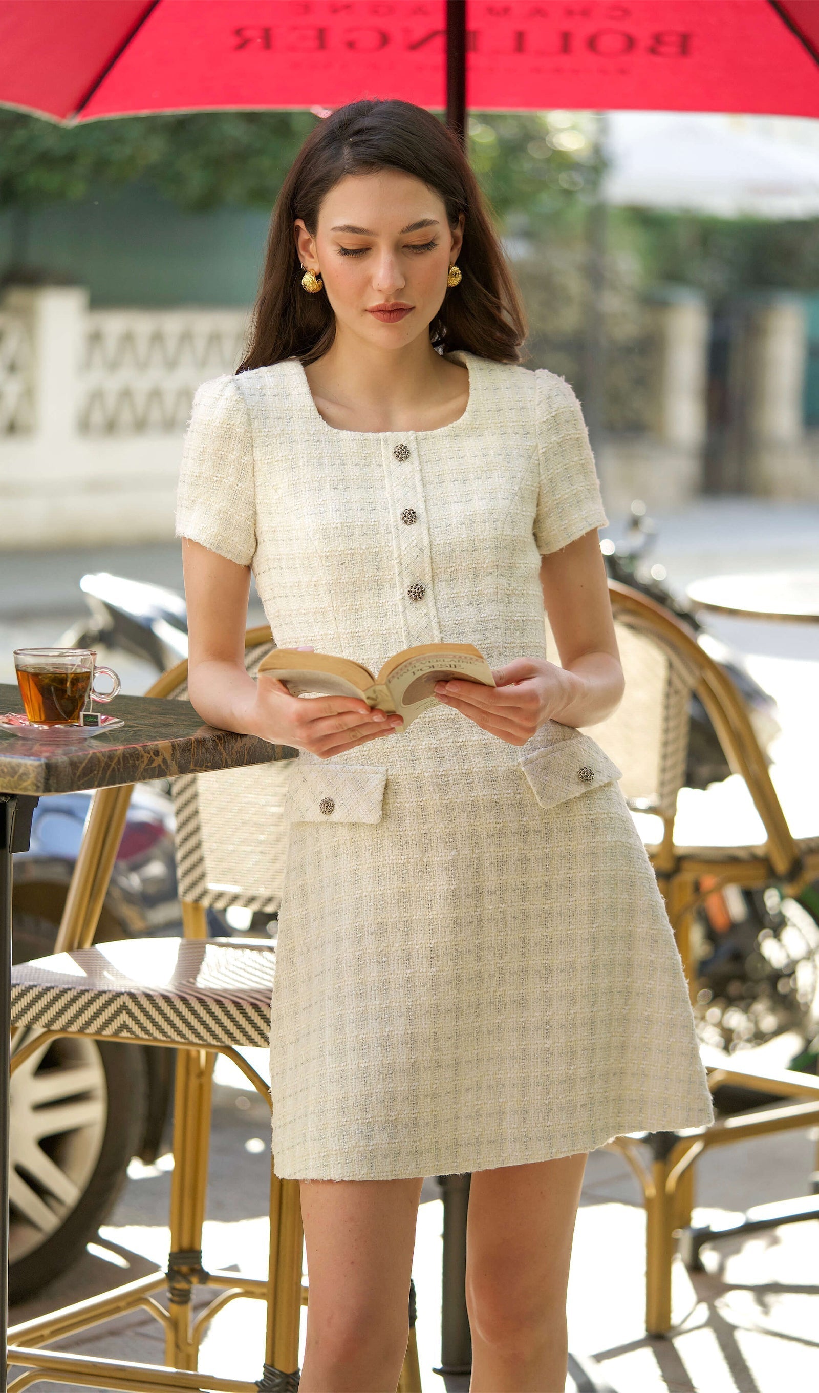 Tweed Kare Yaka Mini Elbise